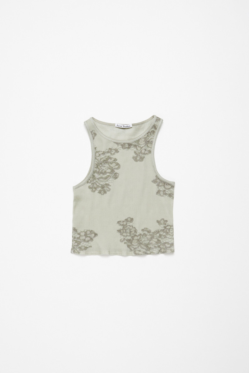 Printed lace tank top - Sage green - 1