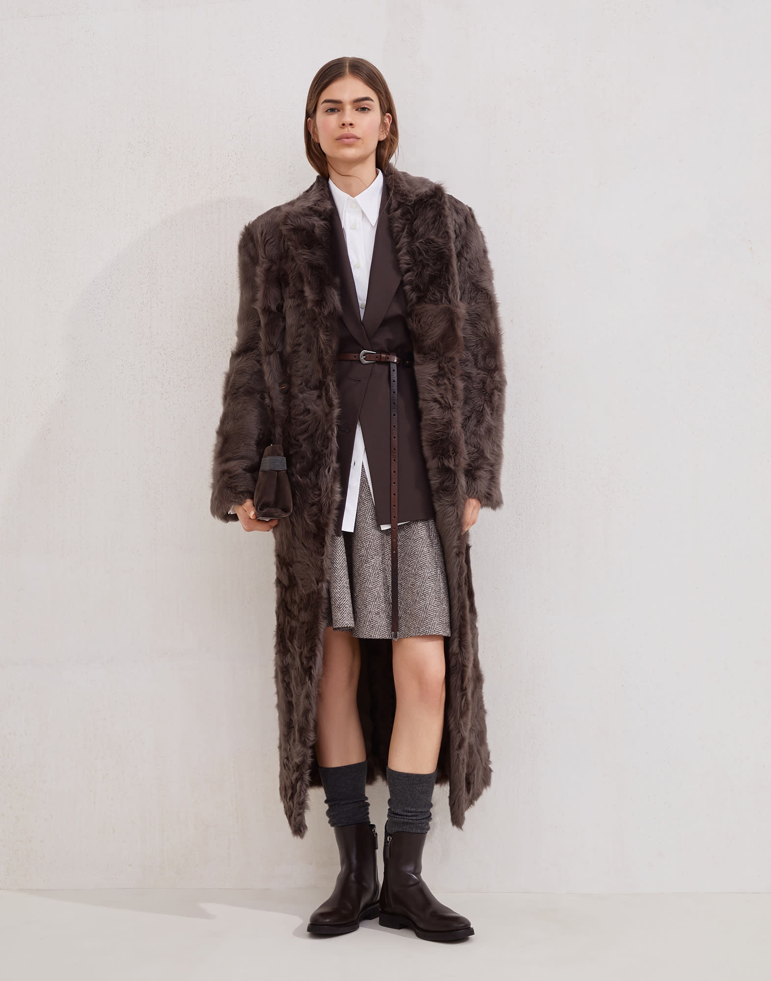 Virgin wool herringbone tweed mini circle skirt - 4