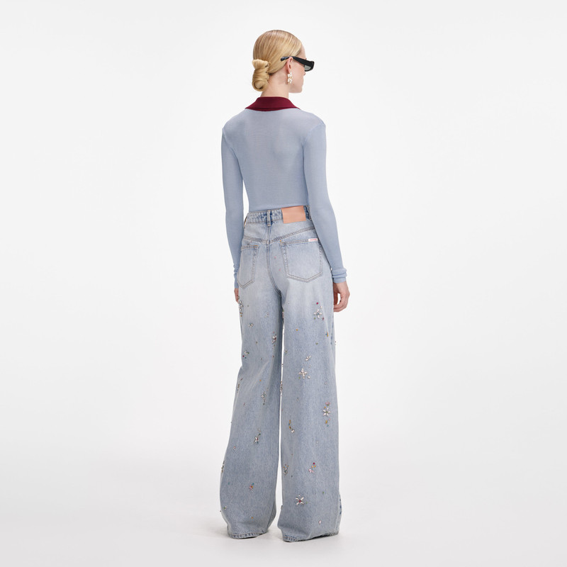 self-portrait Blue Viscose Knit Bodysuit outlook