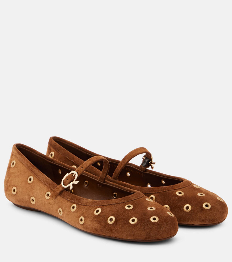 Studded suede Mary Jane flats - 1