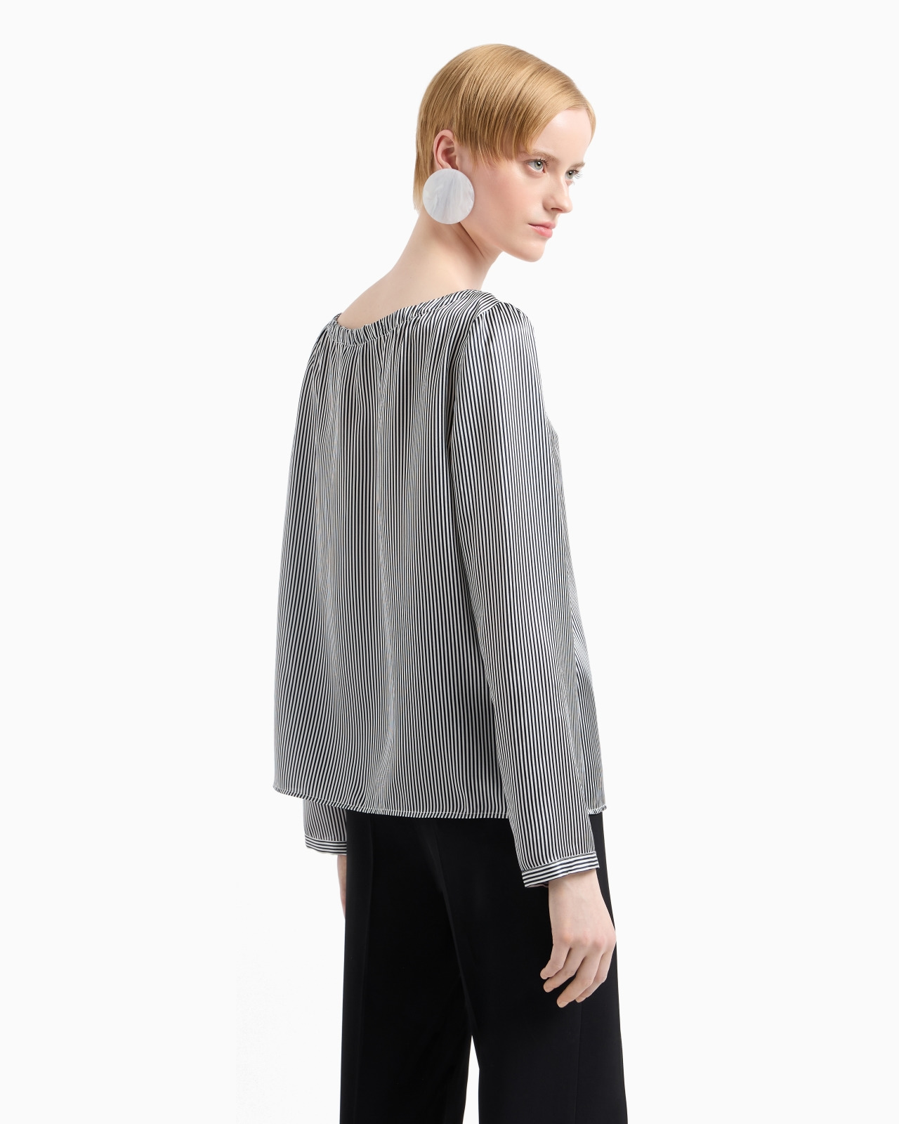 Silk satin blouse with all-over fine-striped print - 3