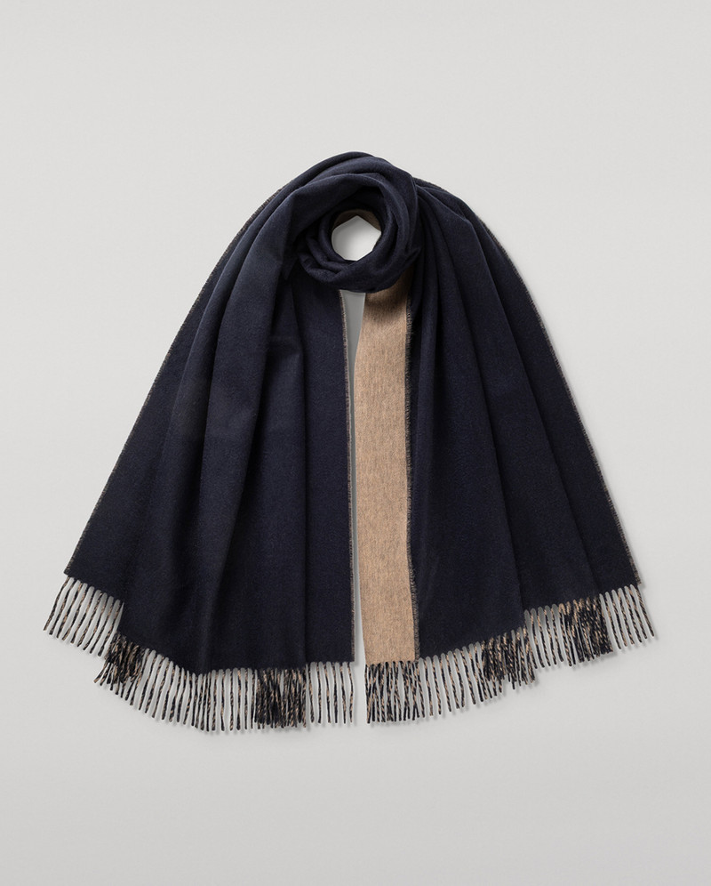 Contrast Navy & Light Brown Cashmere Stole 1
