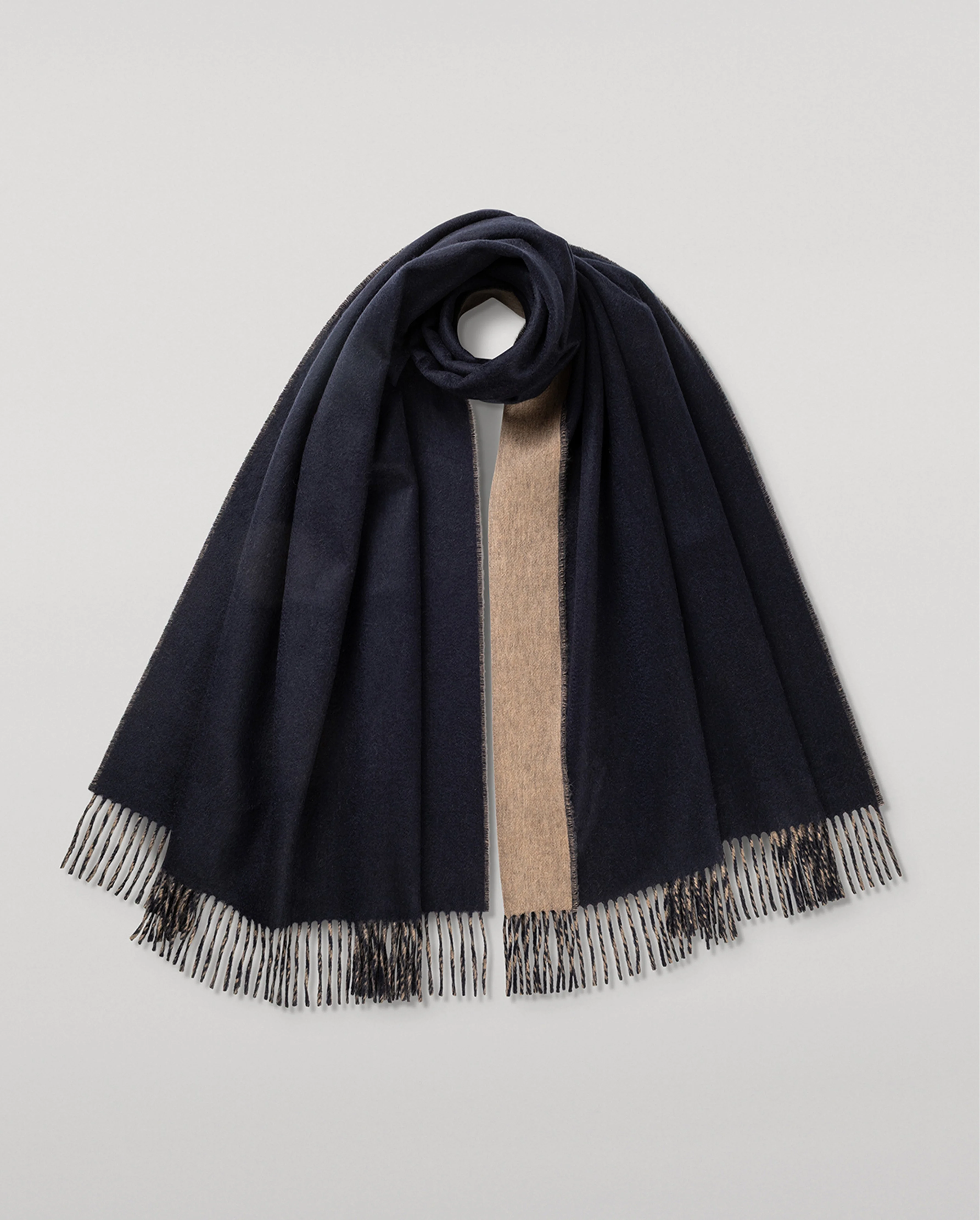 Contrast Navy & Light Brown Cashmere Stole - 1