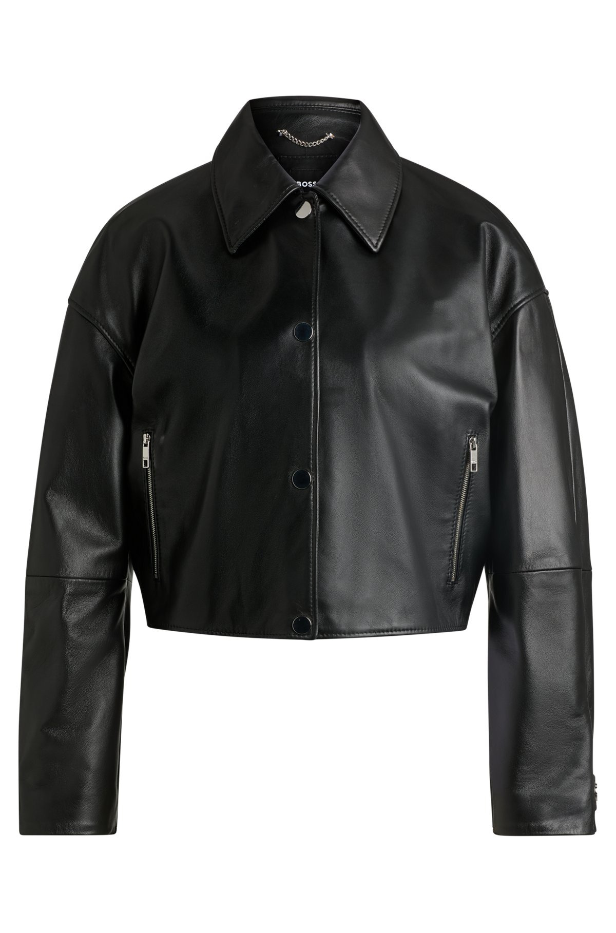 LEATHER JACKET WITH COVERED PRESS STUDS - 1