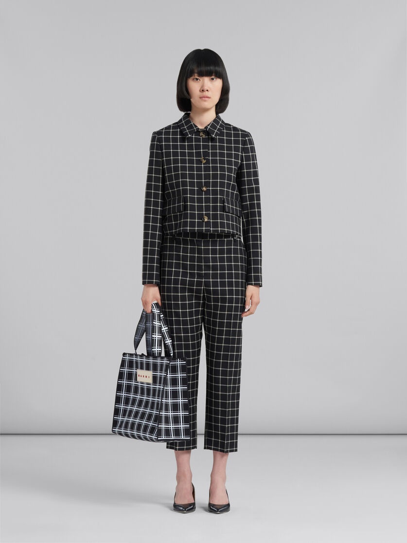 BLACK AND WHITE JACQUARD CHECK SHOPPER - 2