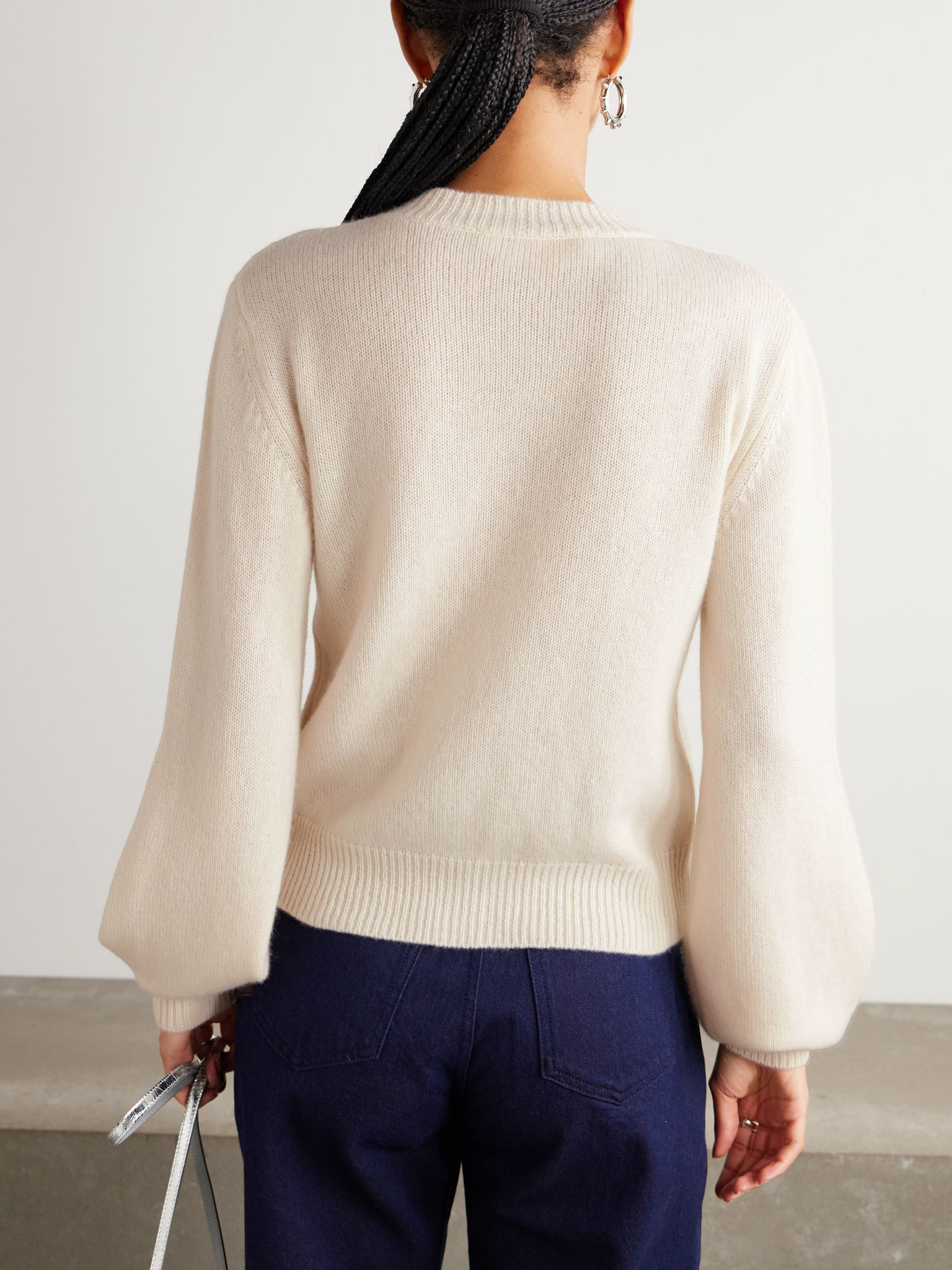 Embroidered cashmere cardigan Cream - 3