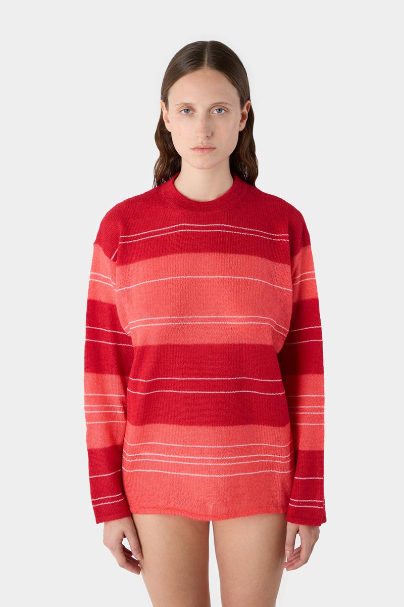 SUNNEI MOHAIR CREWNECK JUMPER / red & pink stripes outlook