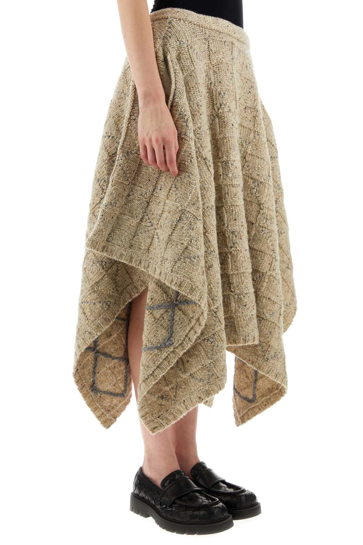 Bottega Veneta Women Melange Cappuccino Wool Skirt - 3