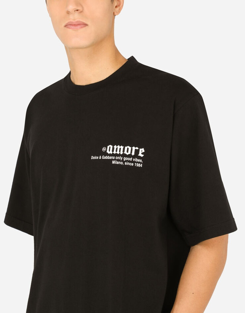 Printed cotton T-shirt with frayed patch 4
