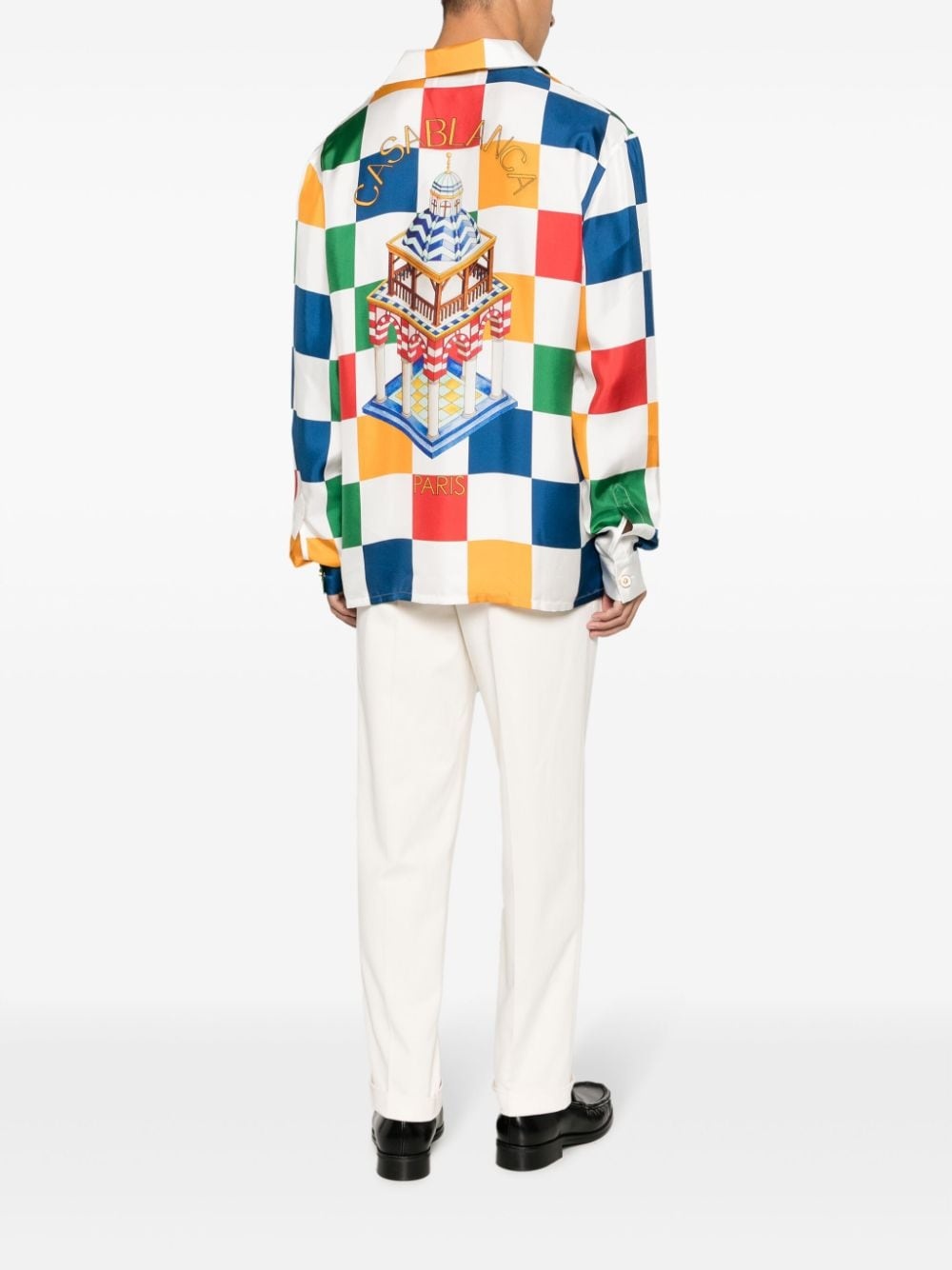 checkerboard-print silk shirt - 3