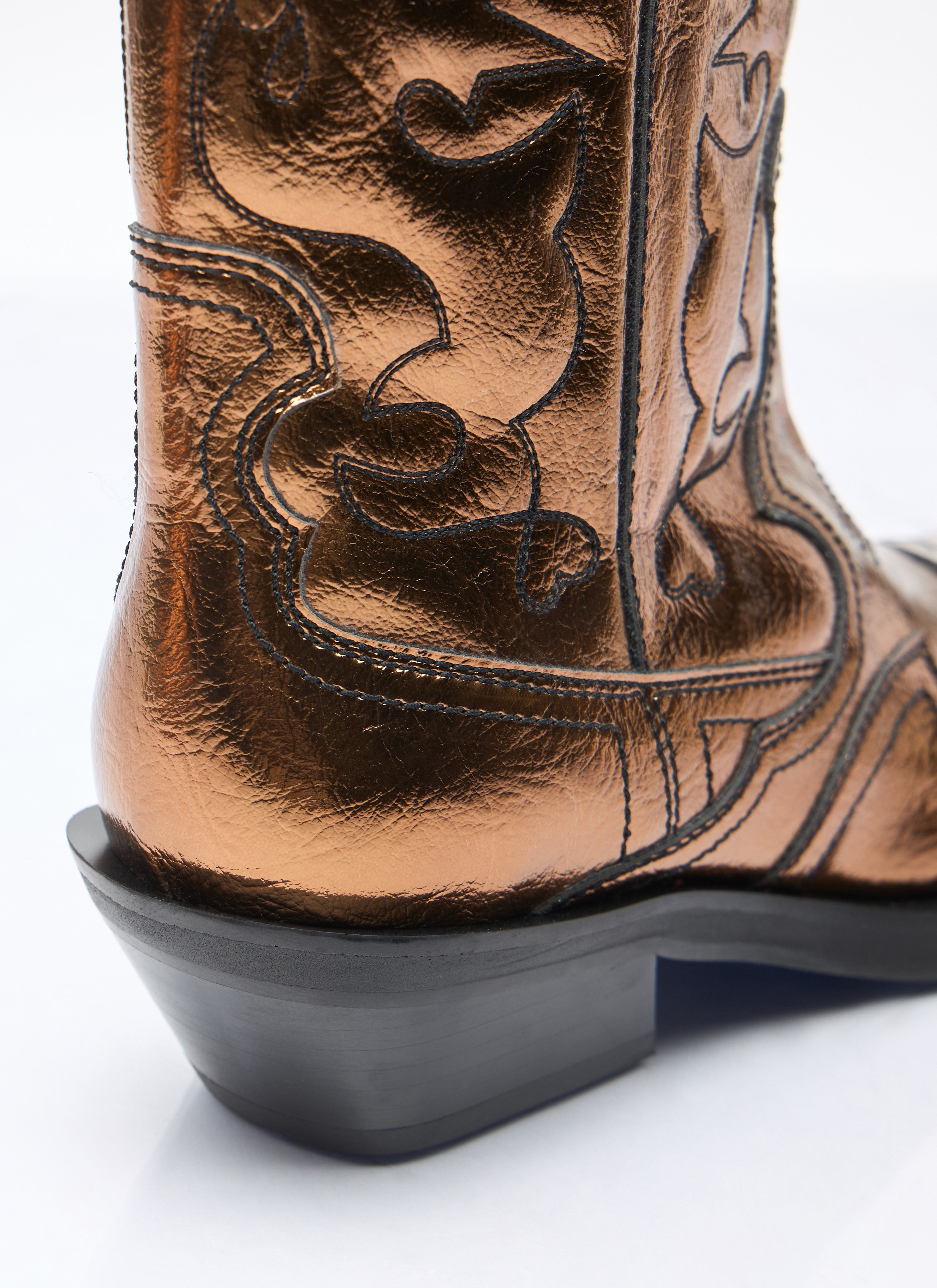 Ganni Women Mid Shaft Embroidered Metallic Western Boots - 6