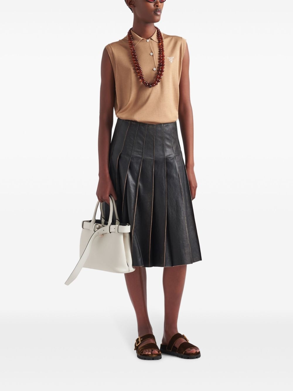 pleated leather midi skirt - 2