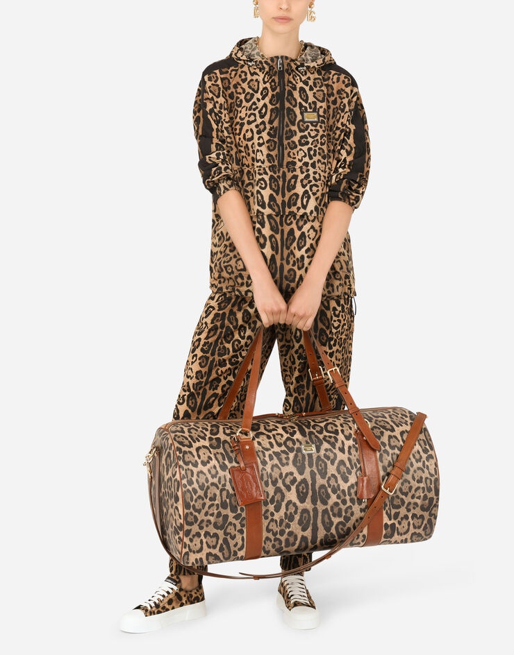 Large travel bag in leopard-print Crespo with branded plate - 2