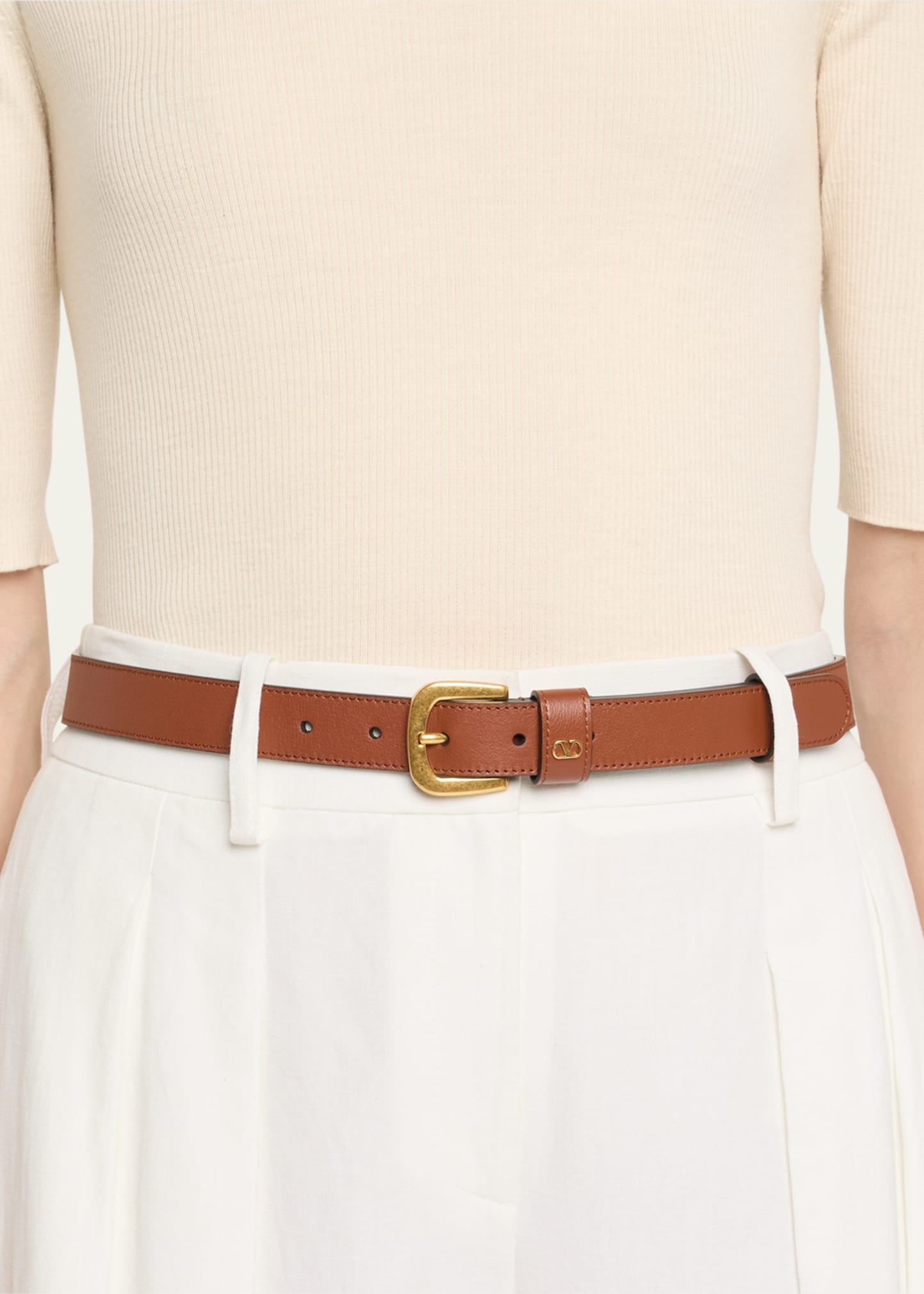 V-Logo Signature Embellished Leather Belt - 2