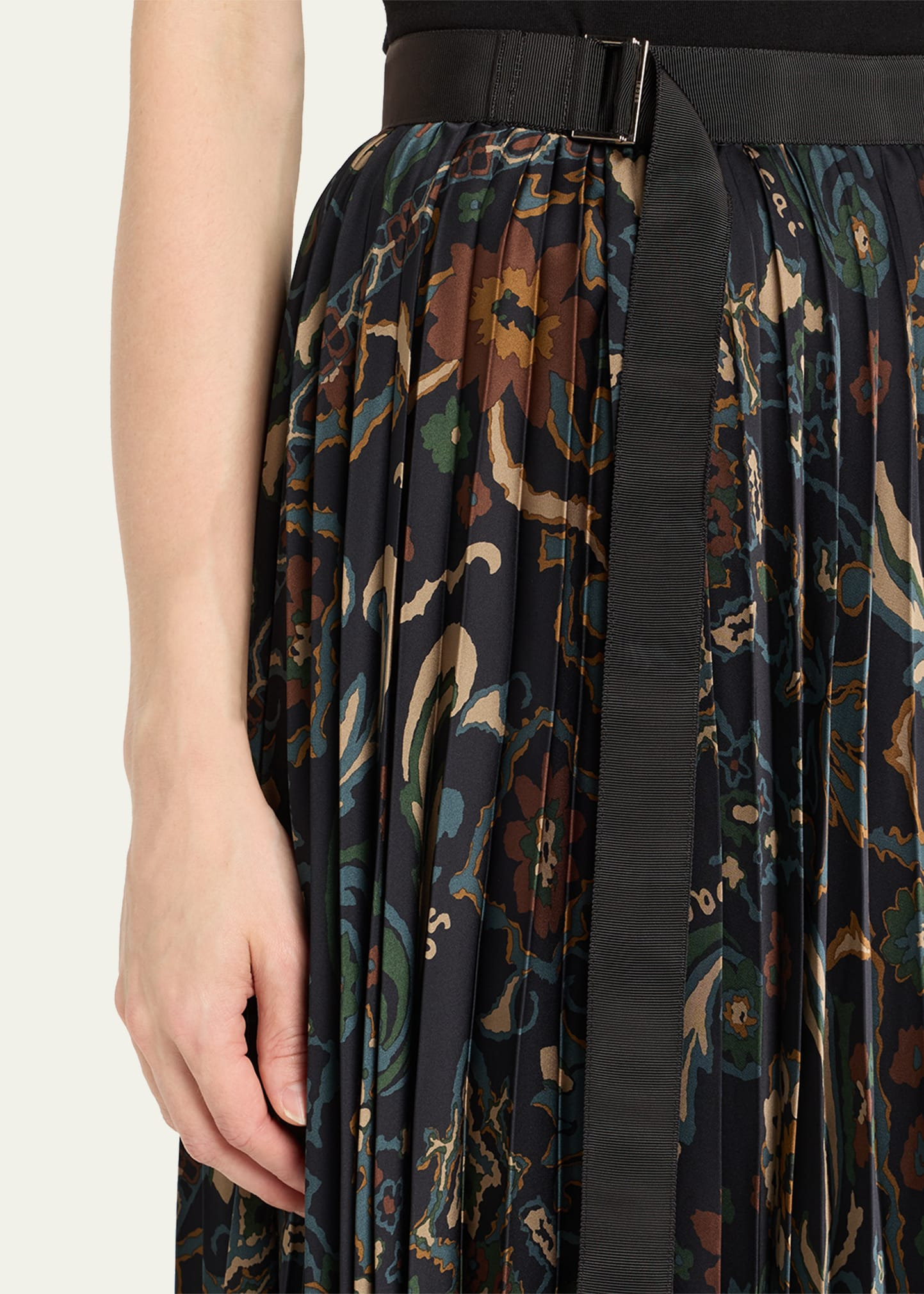 Floral Print Pleated Midi Skirt - 5