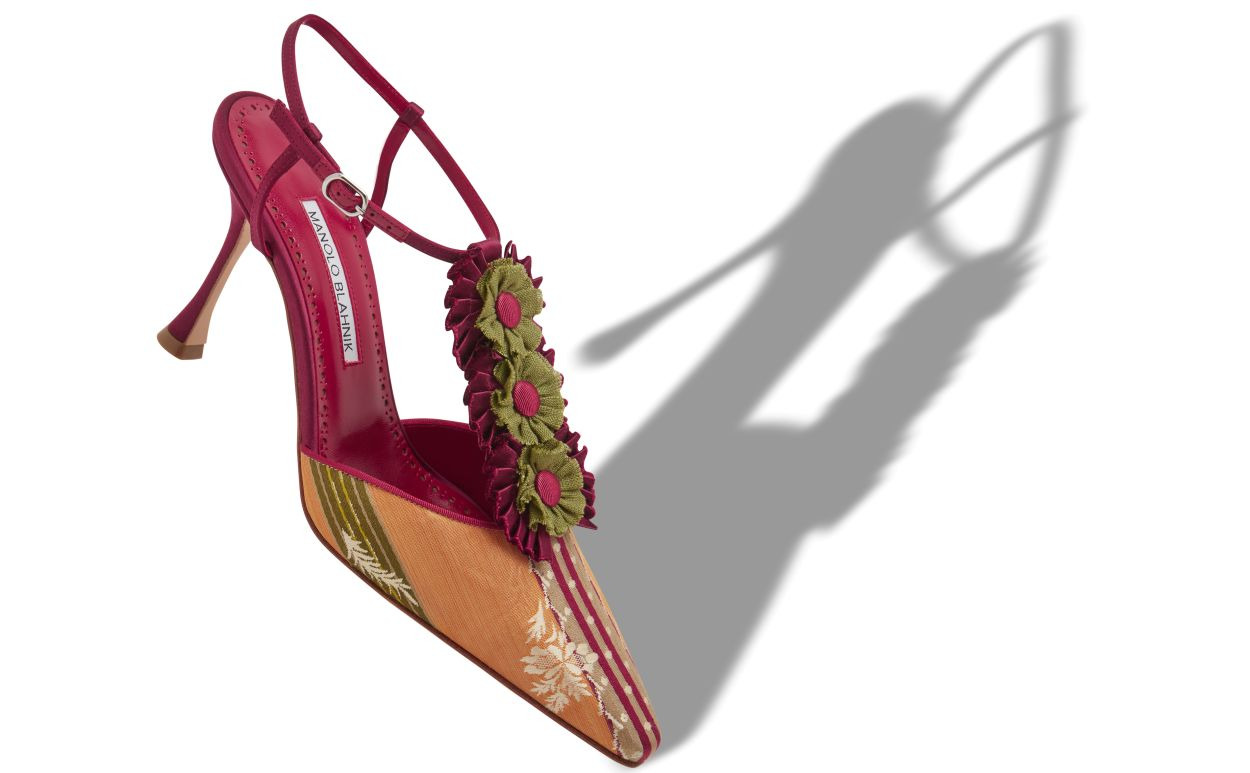 Red Silk Rosettes Detail T-Bar Pumps - 2