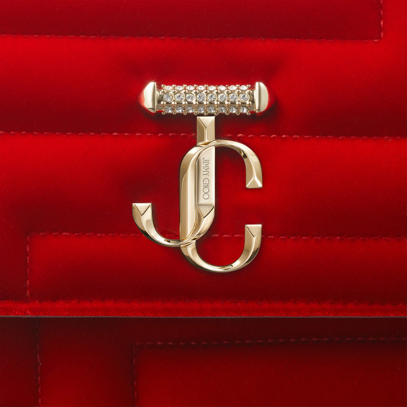 Varenne Shoulder
Red Quilted Velvet Shoulder Bag with Crystal Bar 7