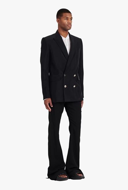 Black cuprammonium rayon blazer with double-breasted silver-tone buttoned fastening - 7