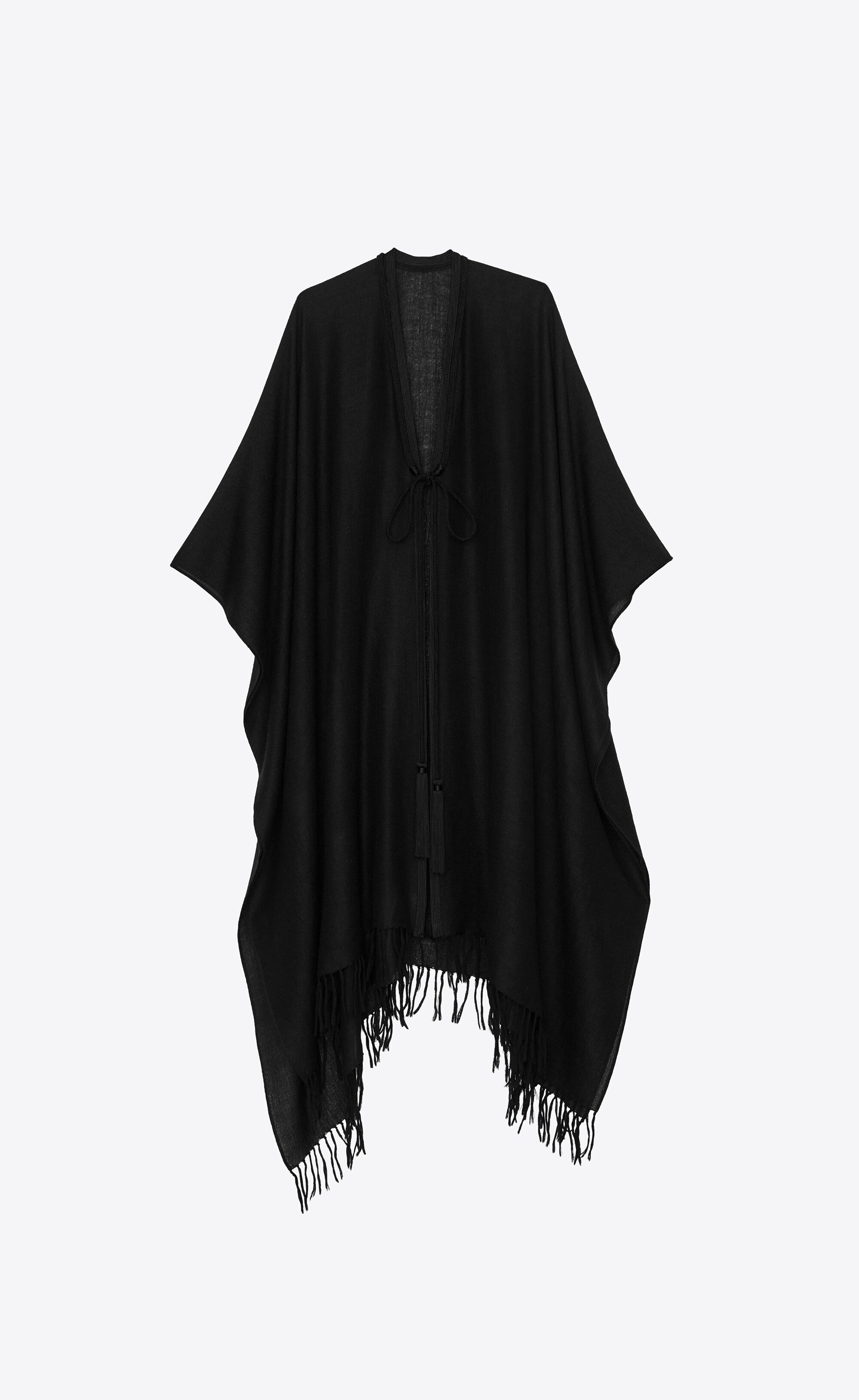 fringed poncho in wool canvas - 1