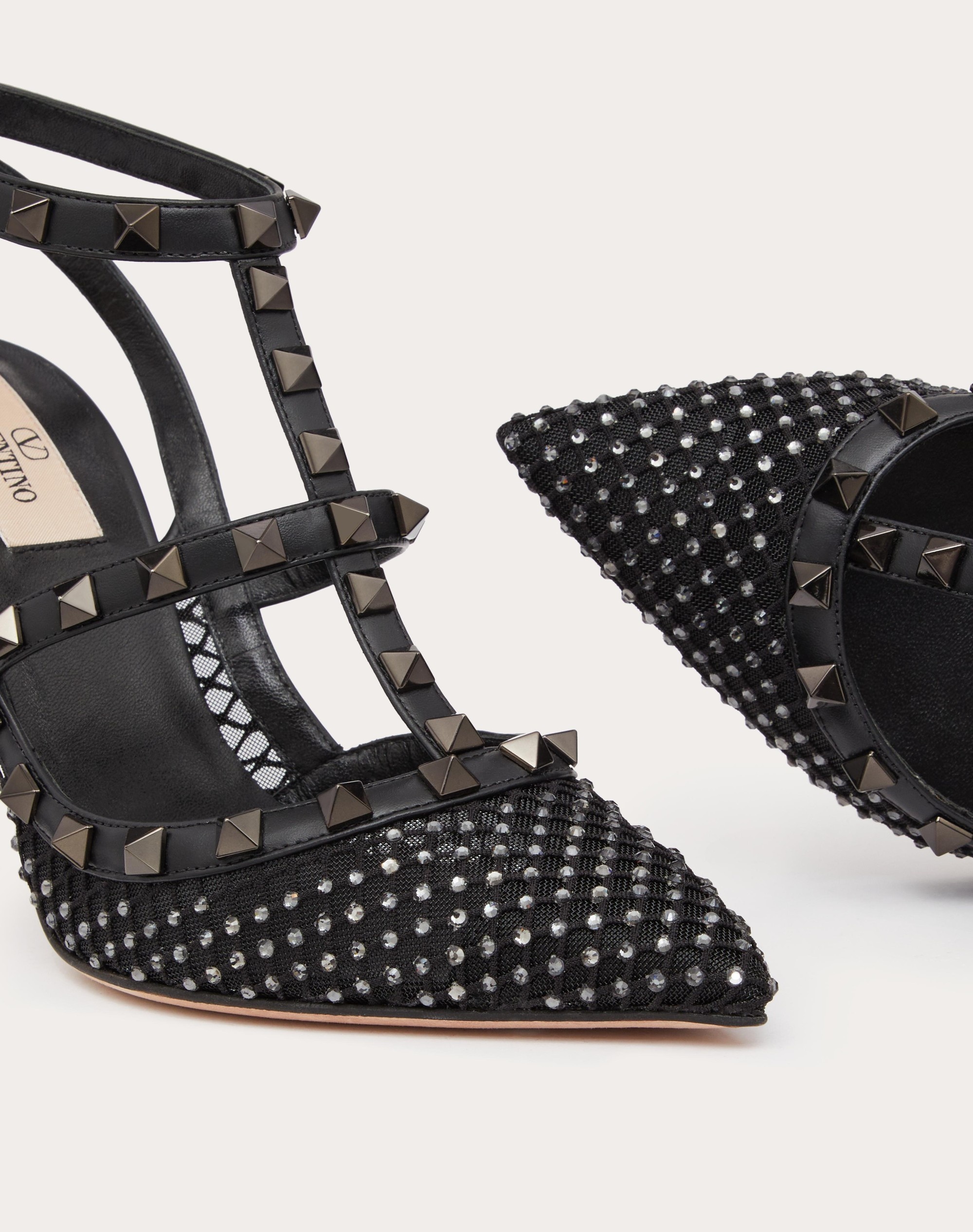 rockstud mesh slingback pointed toe pump