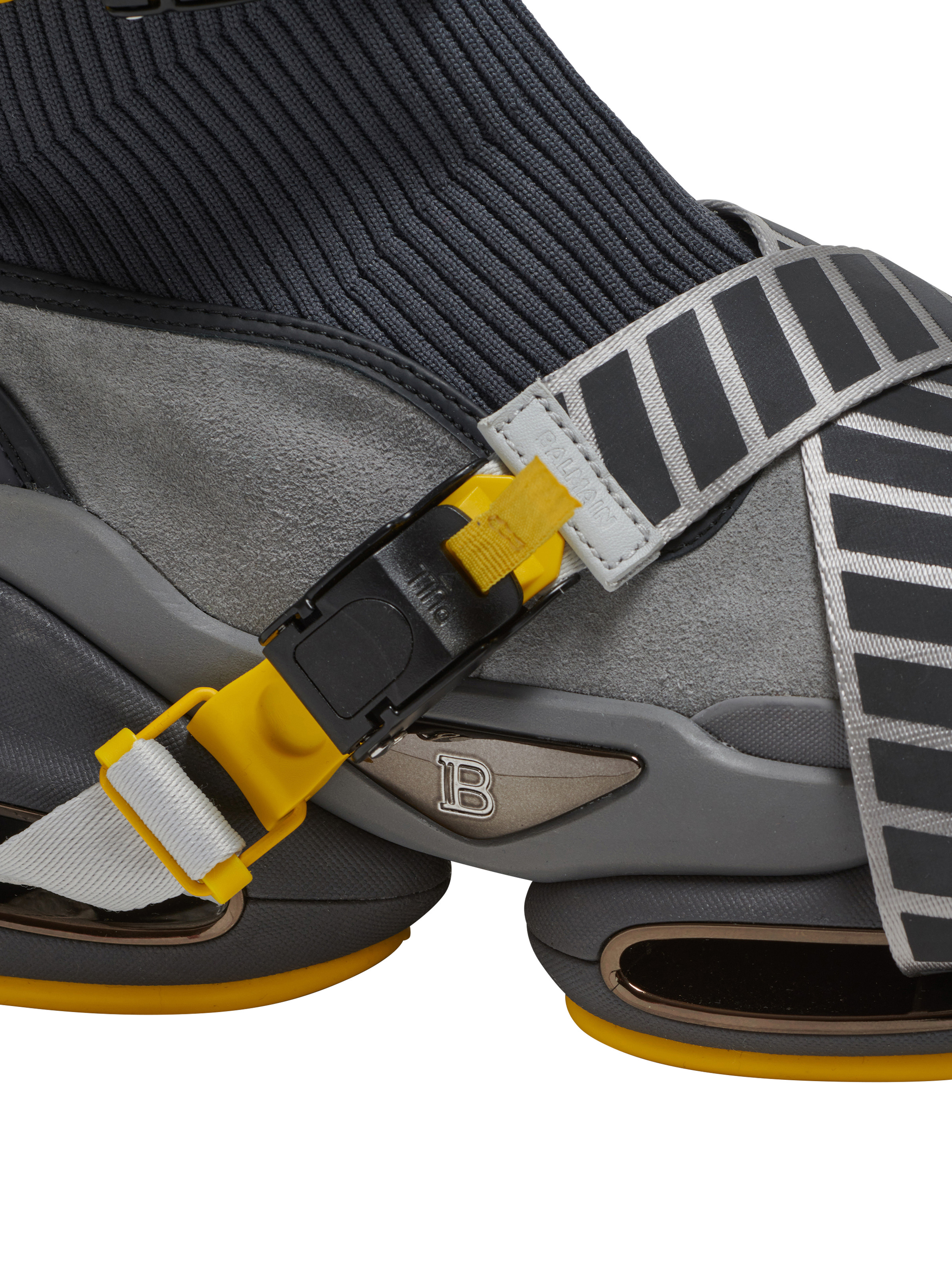 B-Bold knit and suede high-top trainers with strap - 6
