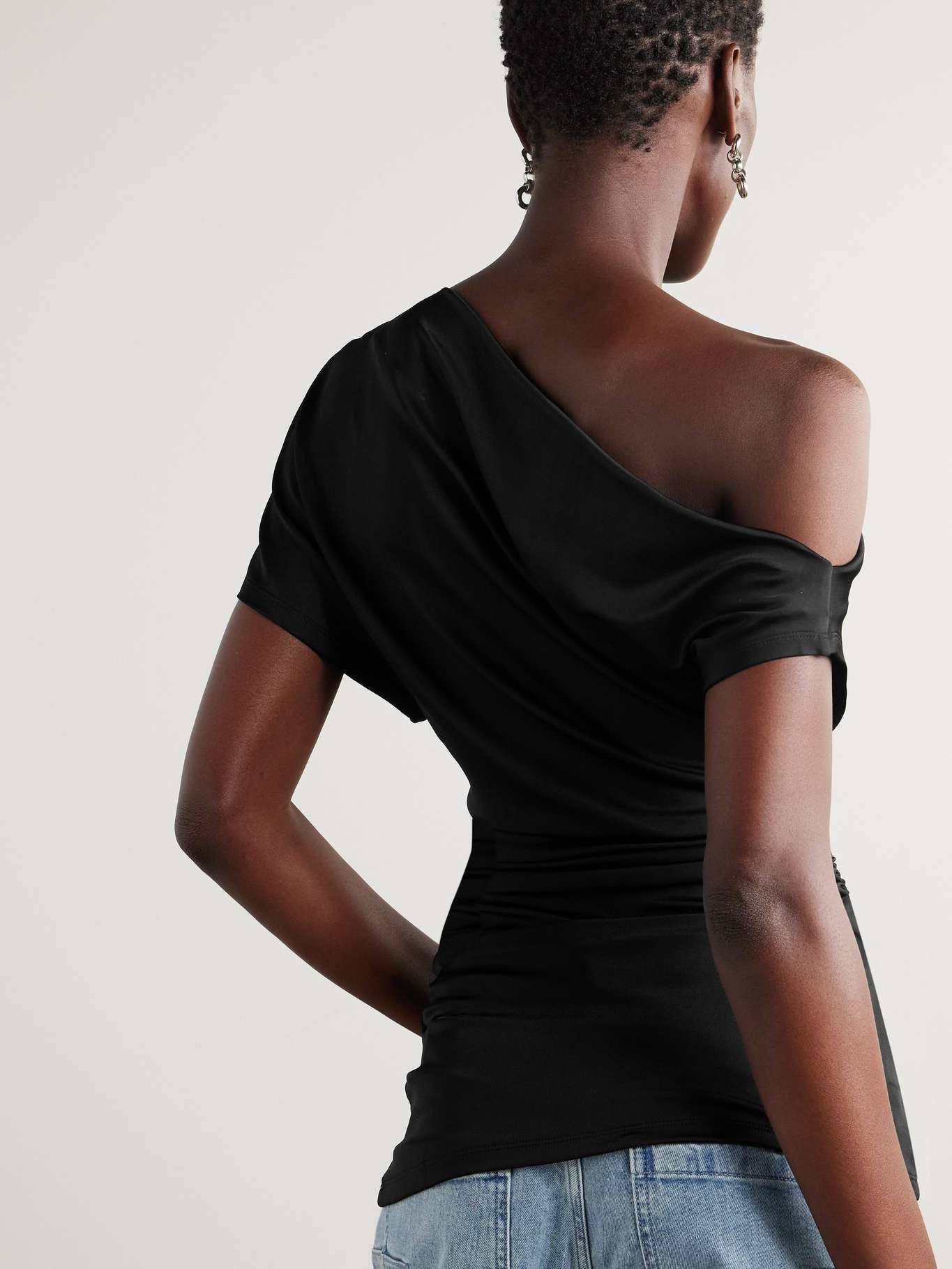 Edel one-shoulder ruched stretch-satin top - 4