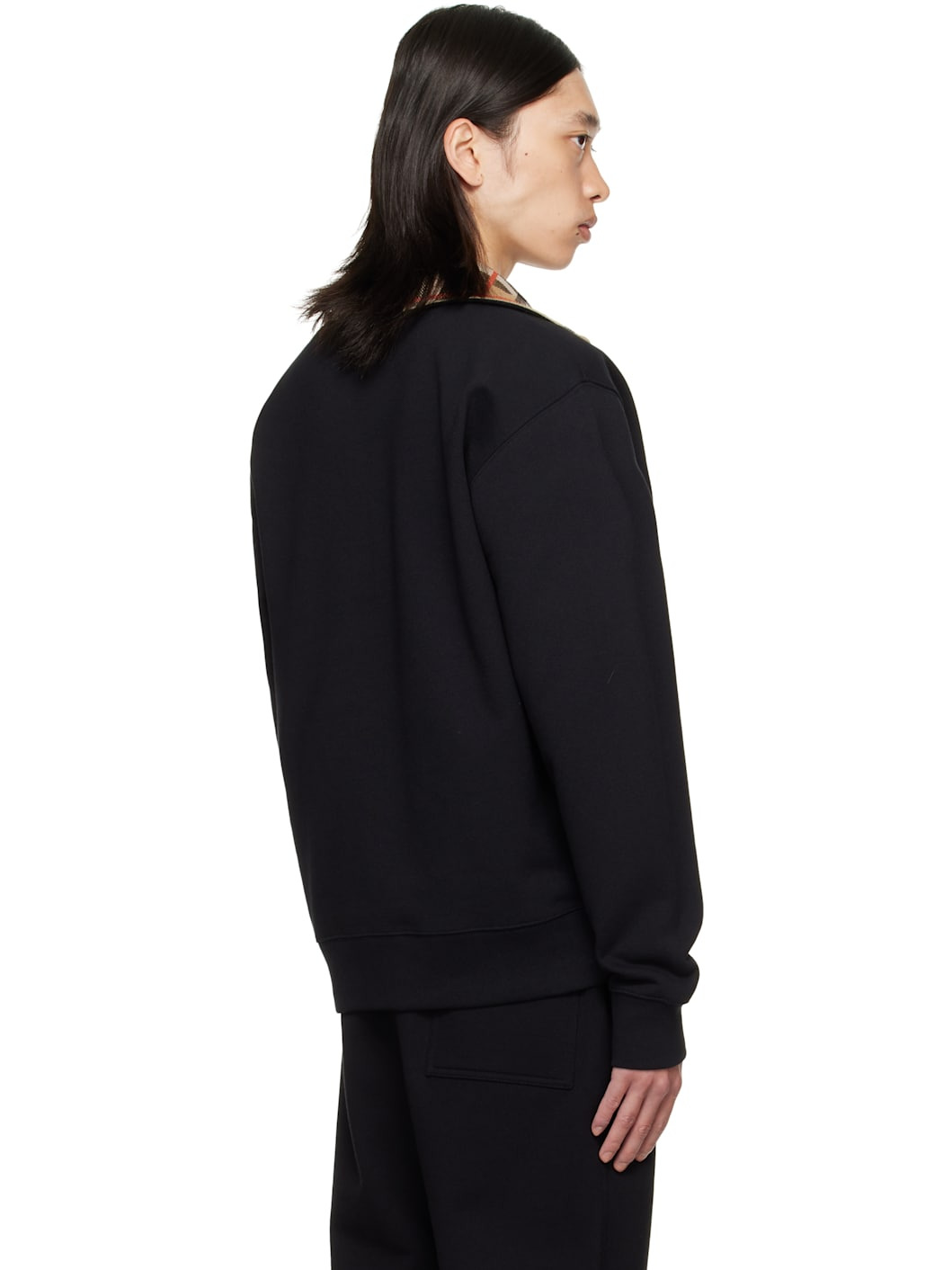 Black Check Collar Half-Zip Sweatshirt - 3