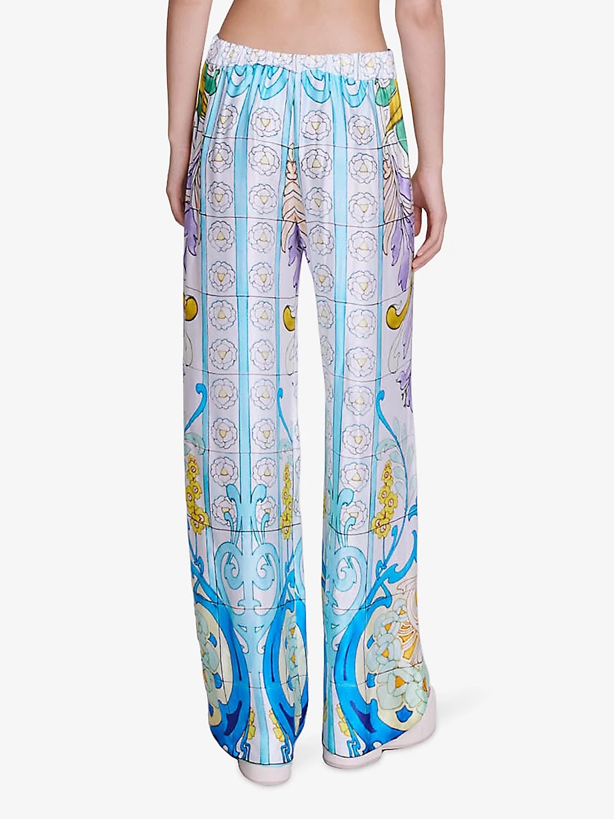 Mosaic-print wide-leg mid-rise satin trousers - 4