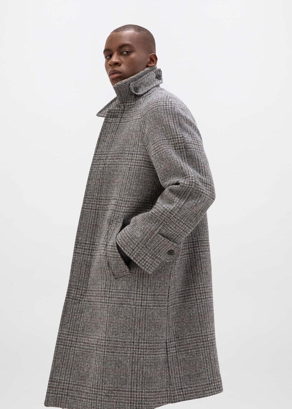 'The Balmacaan' Men's Coat | Grey & Rust Glen Check - 6