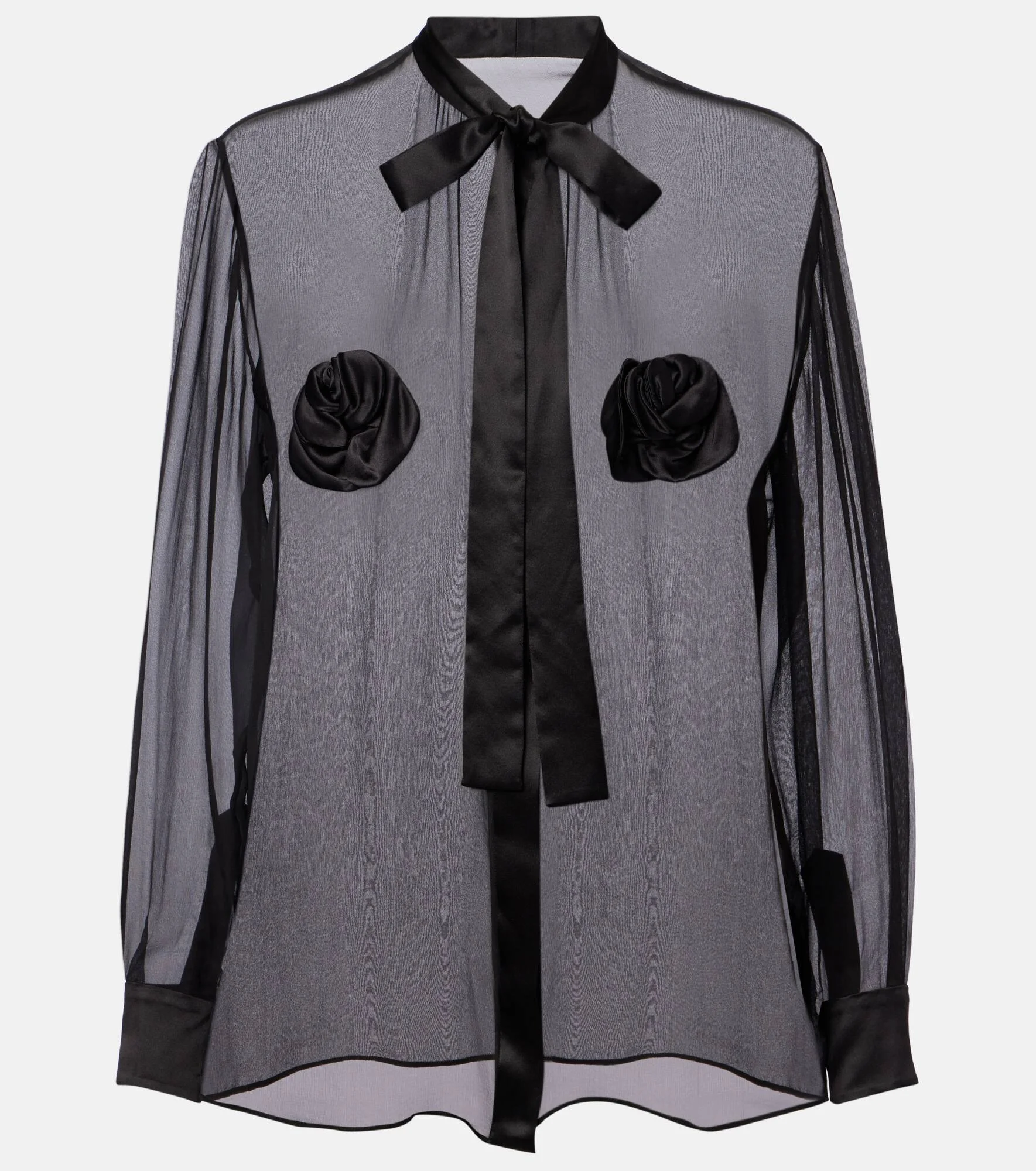Floral-appliqué sheer silk shirt - 1