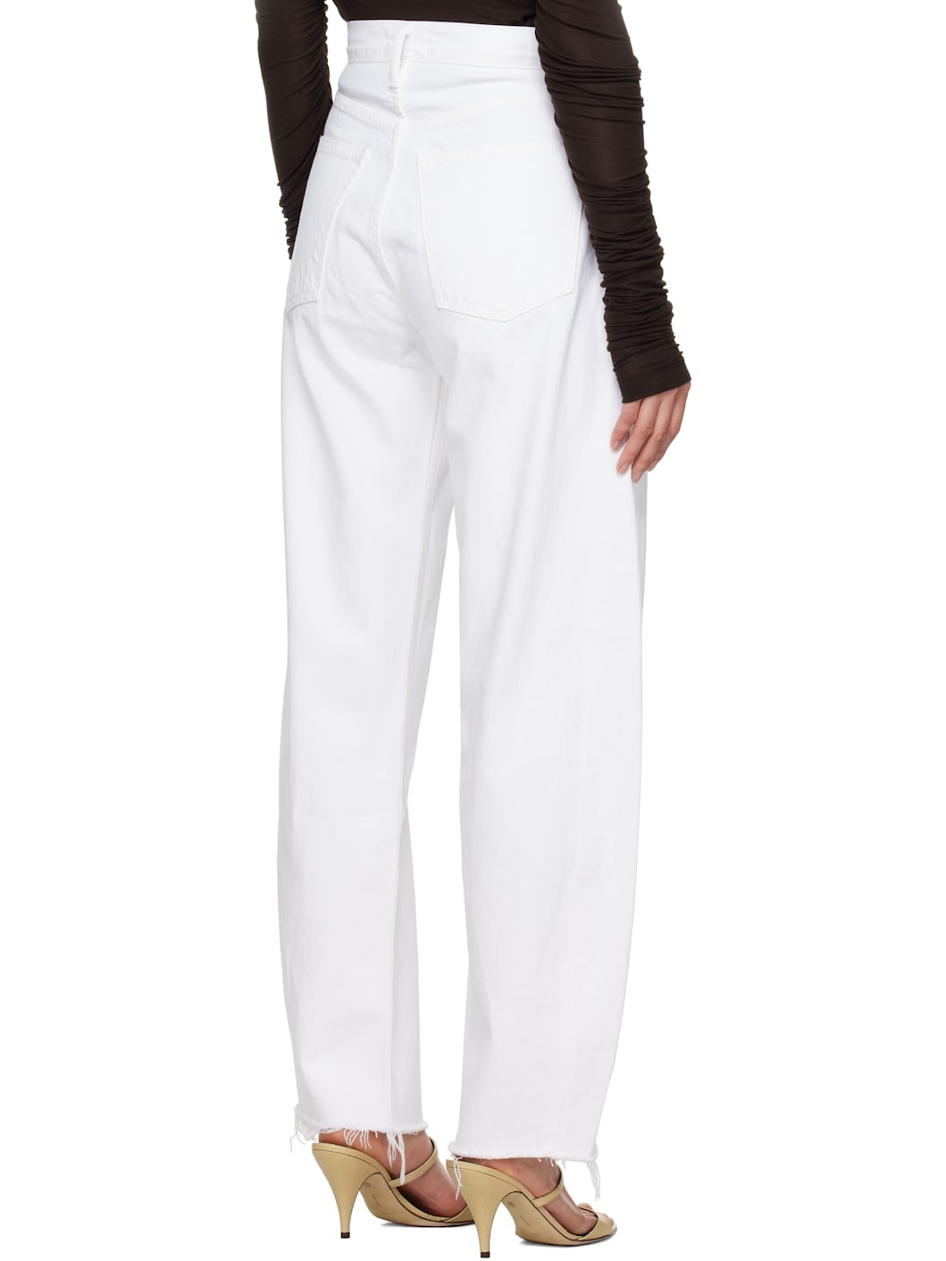 White Luna High Rise Pierced Taper Jeans - 3