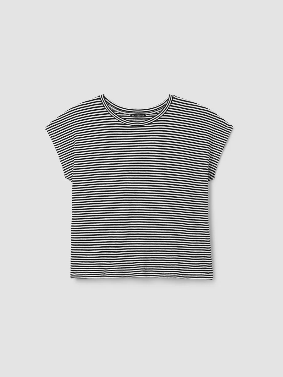 Striped Organic Cotton Slub Crew Neck Tee - 1