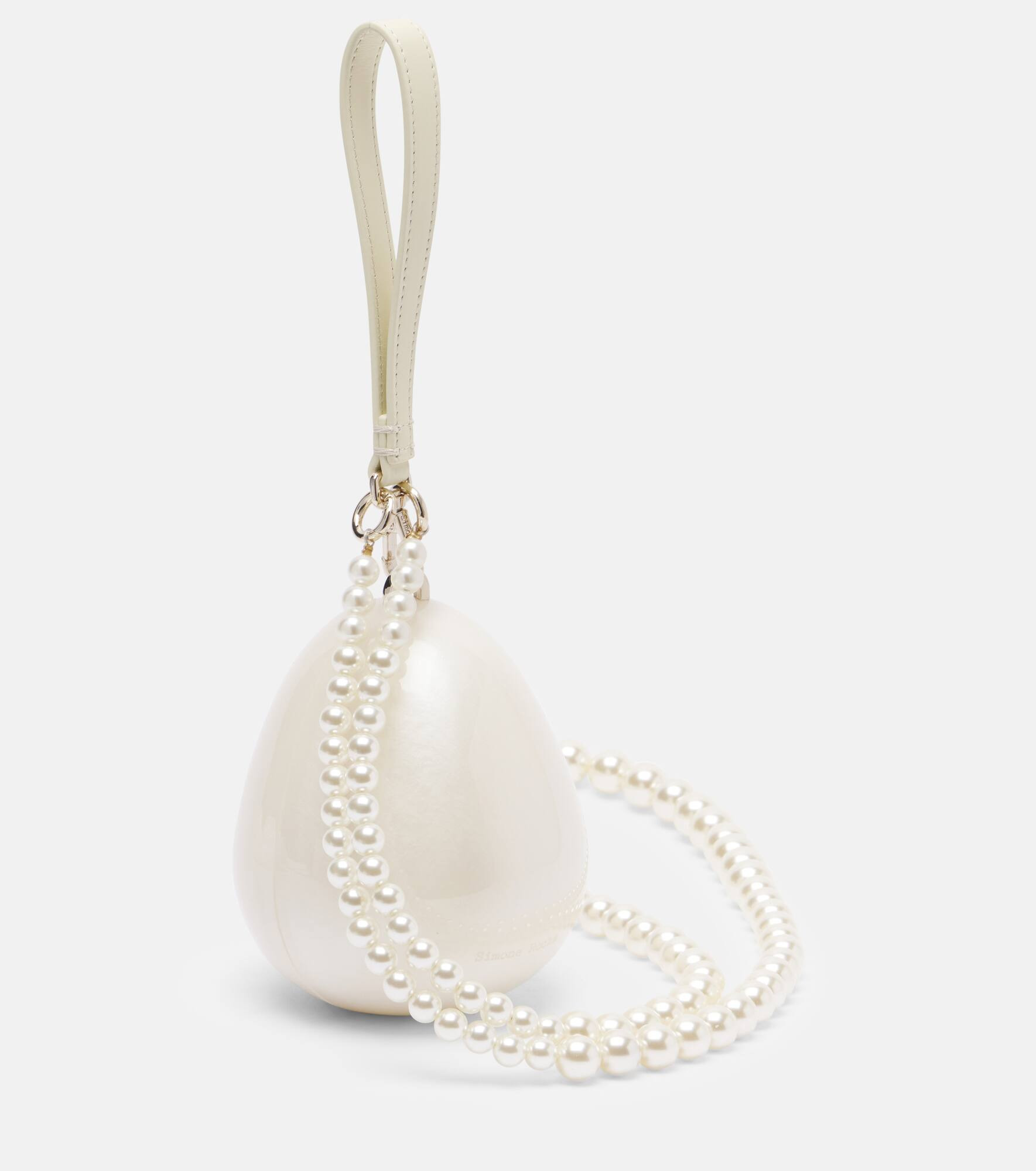 Egg leather-trimmed embellished clutch - 4