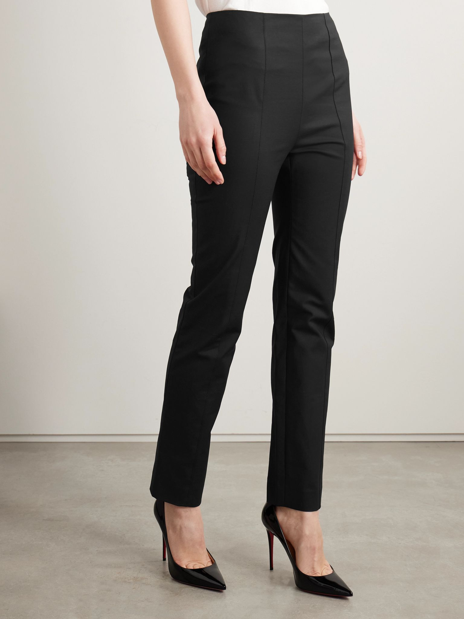 Emilie cotton-blend slim-leg pants Black - 3