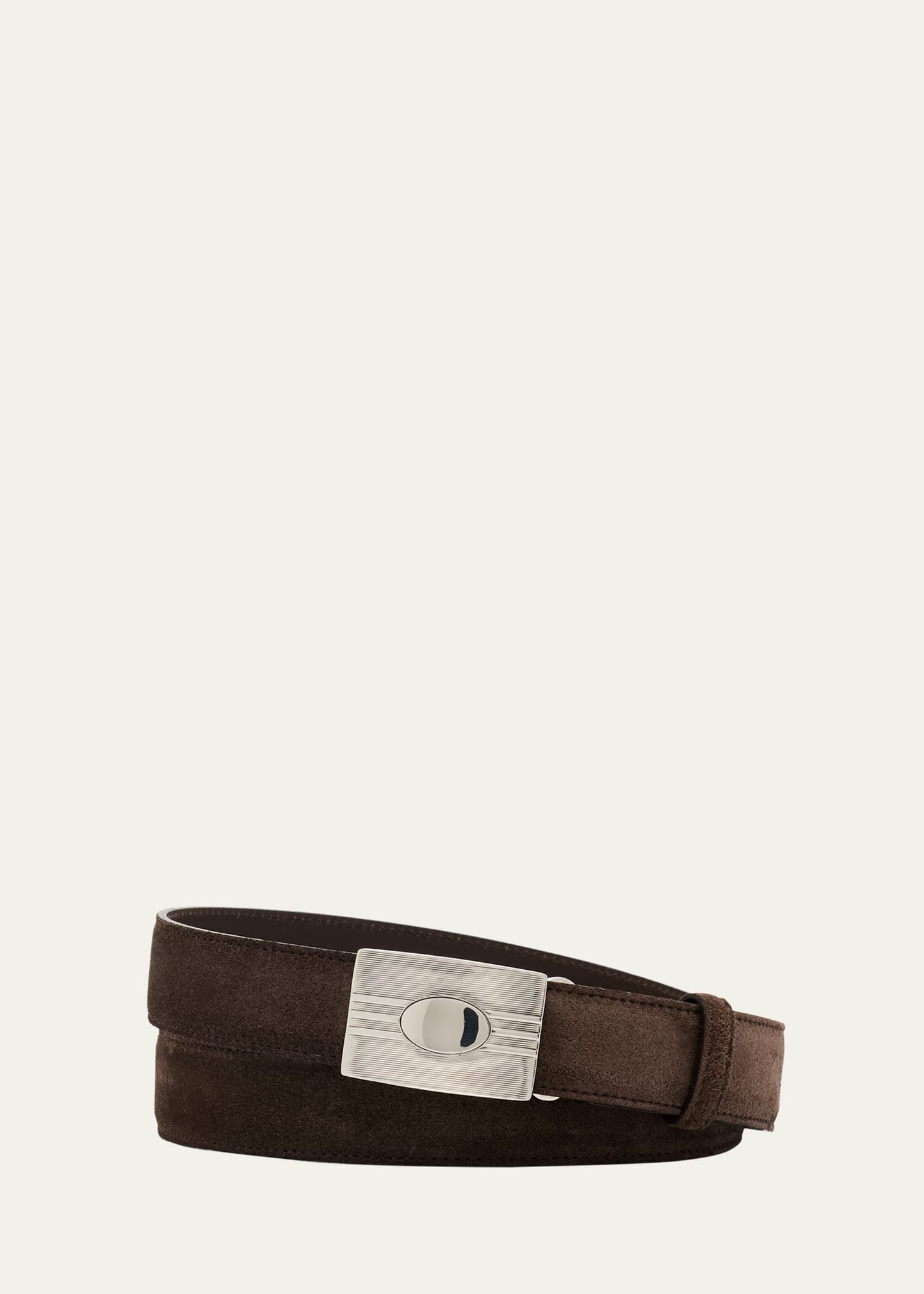 Men's Suede Rectangle-Buckle Belt - 1