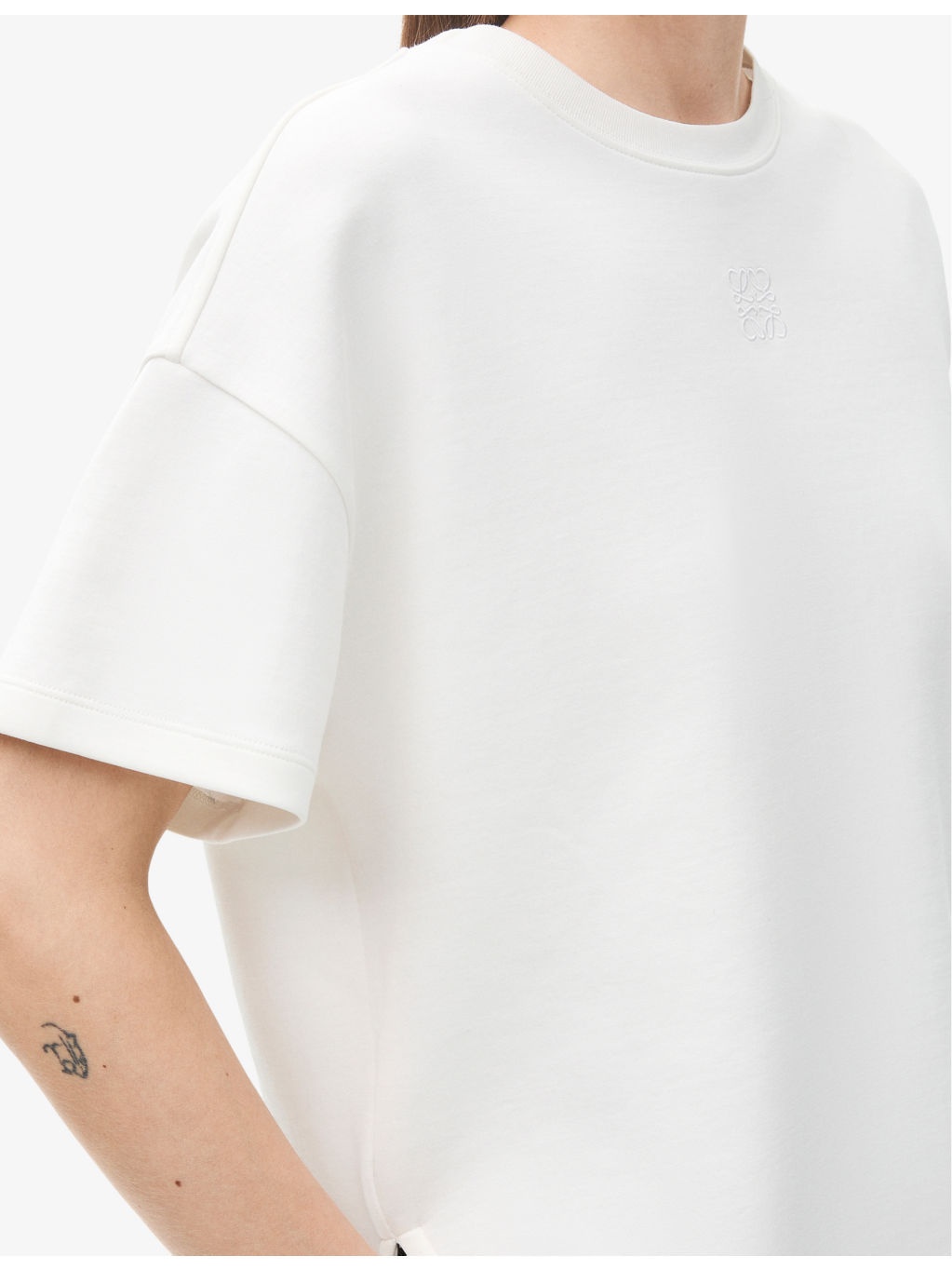 Anagram-embroidered asymmetric-hem cotton-blend jersey T-shirt - 5