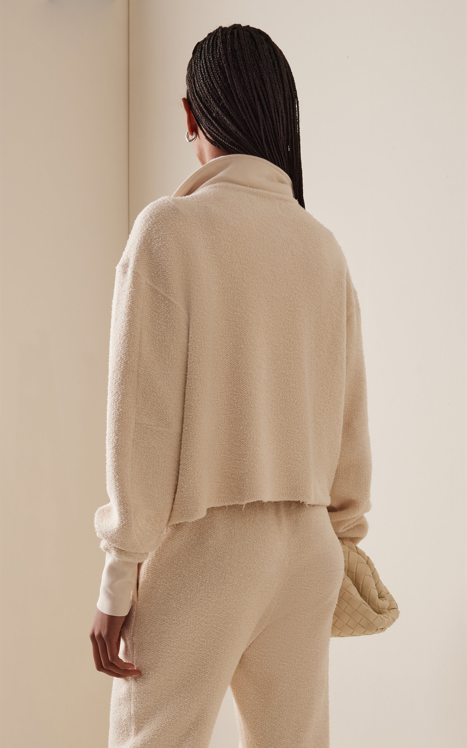 Haley Cropped Half-Zip Cotton Sweatshirt ivory - 4