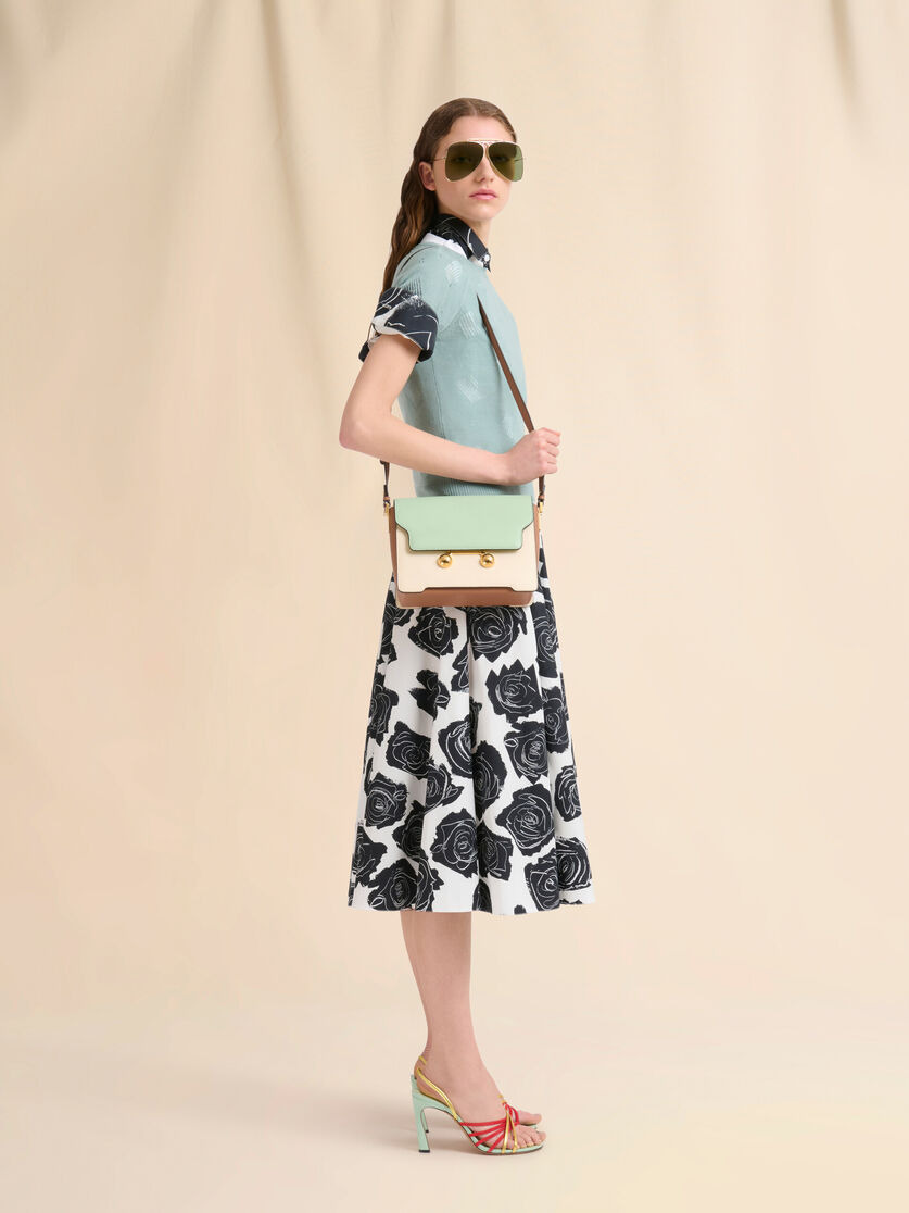 GREEN CREAM E BROWN LEATHER TRUNKAROO MEDIUM SHOULDER BAG - 2