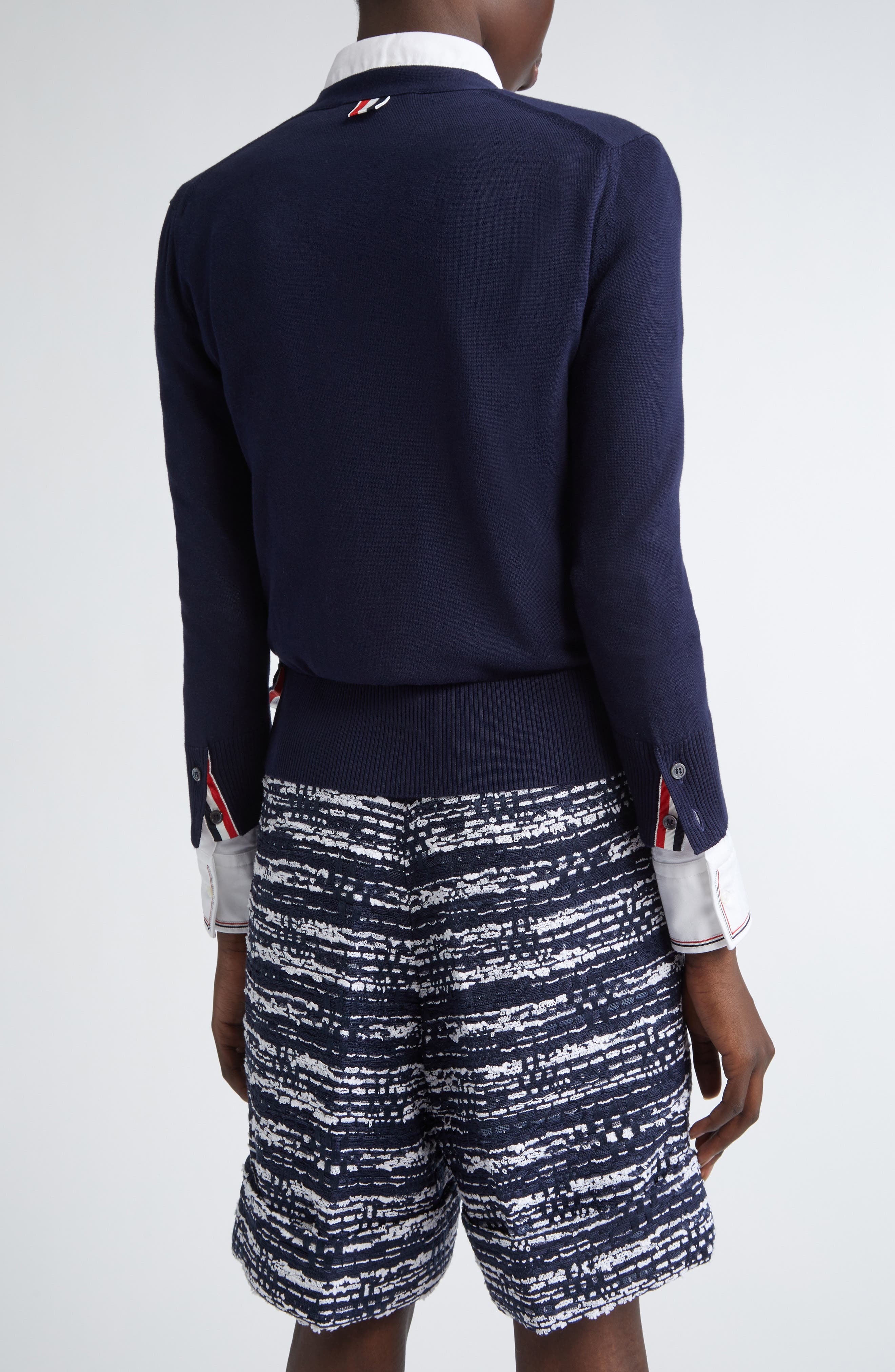 Thom Browne Jersey Stitch V-Neck Cotton Cardigan in Navy at Nordstrom - 3