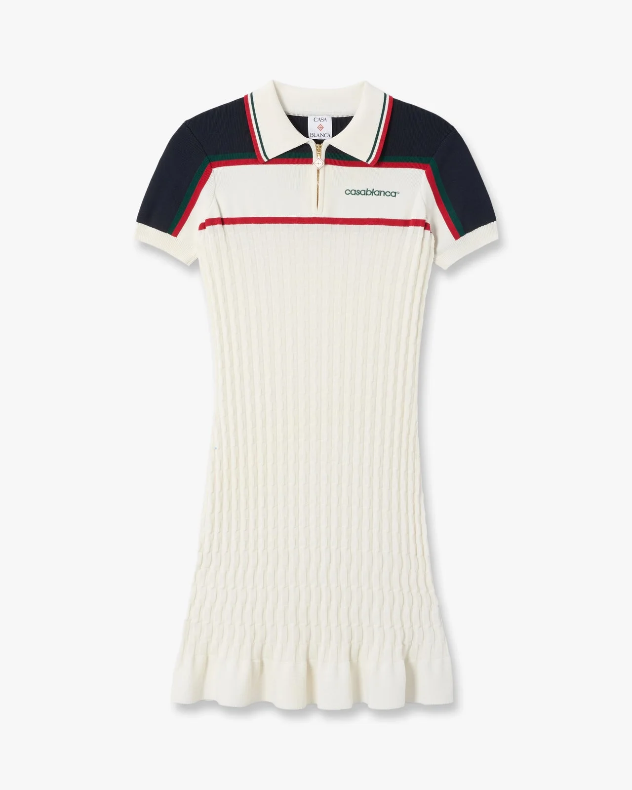 Cream & Navy Knit Tennis Polo Mini Dress | Casablanca Paris - 1