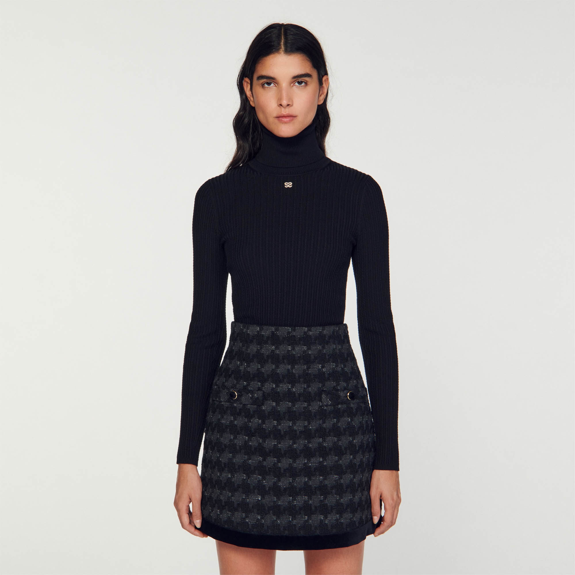 HOUNDSTOOTH TWEED SHORT SKIRT - 5