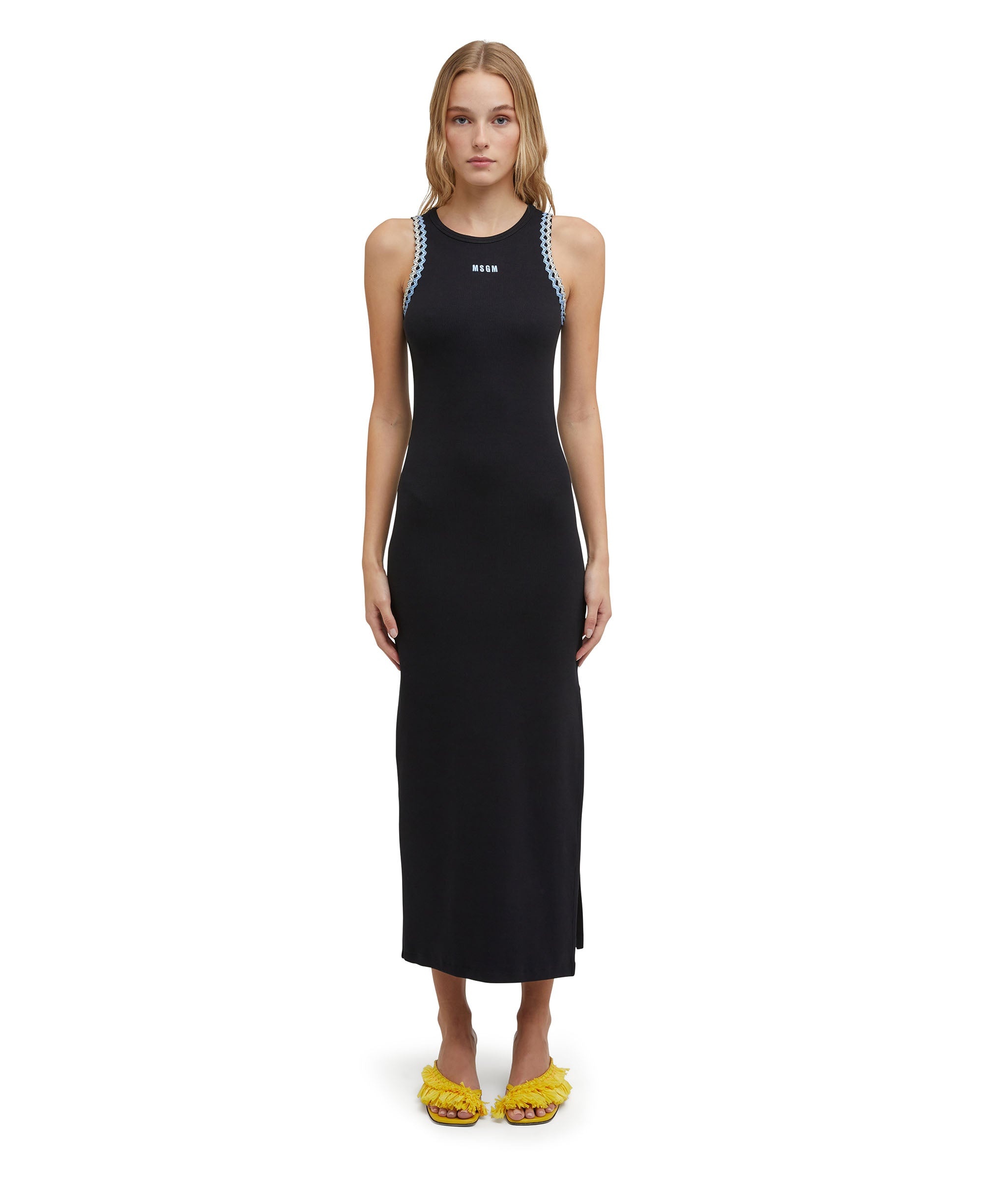 Ribbed jersey dress with applications and embroidered logo - 2
