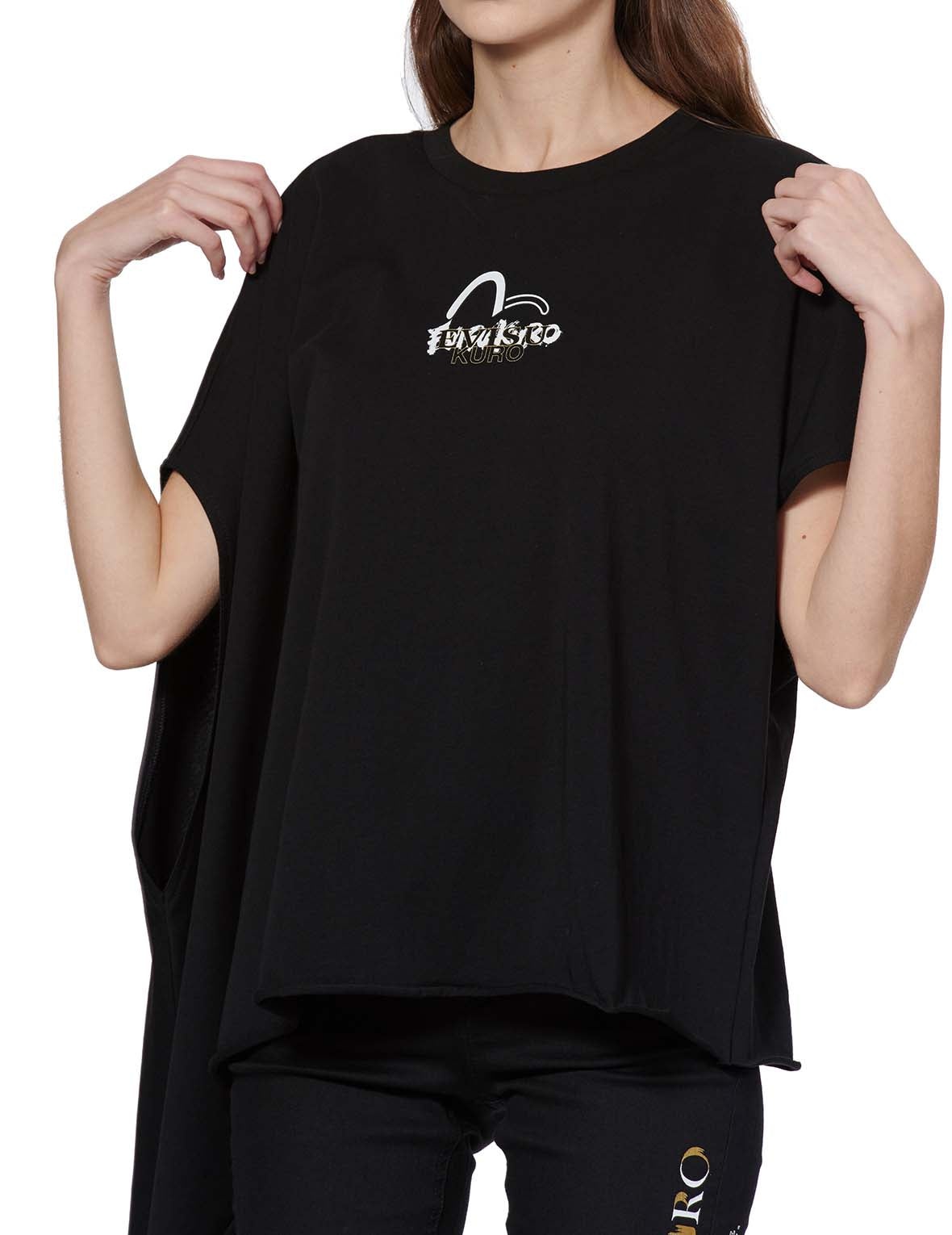 Slogan Print Asymmetric Sleeve T-shirt - 6