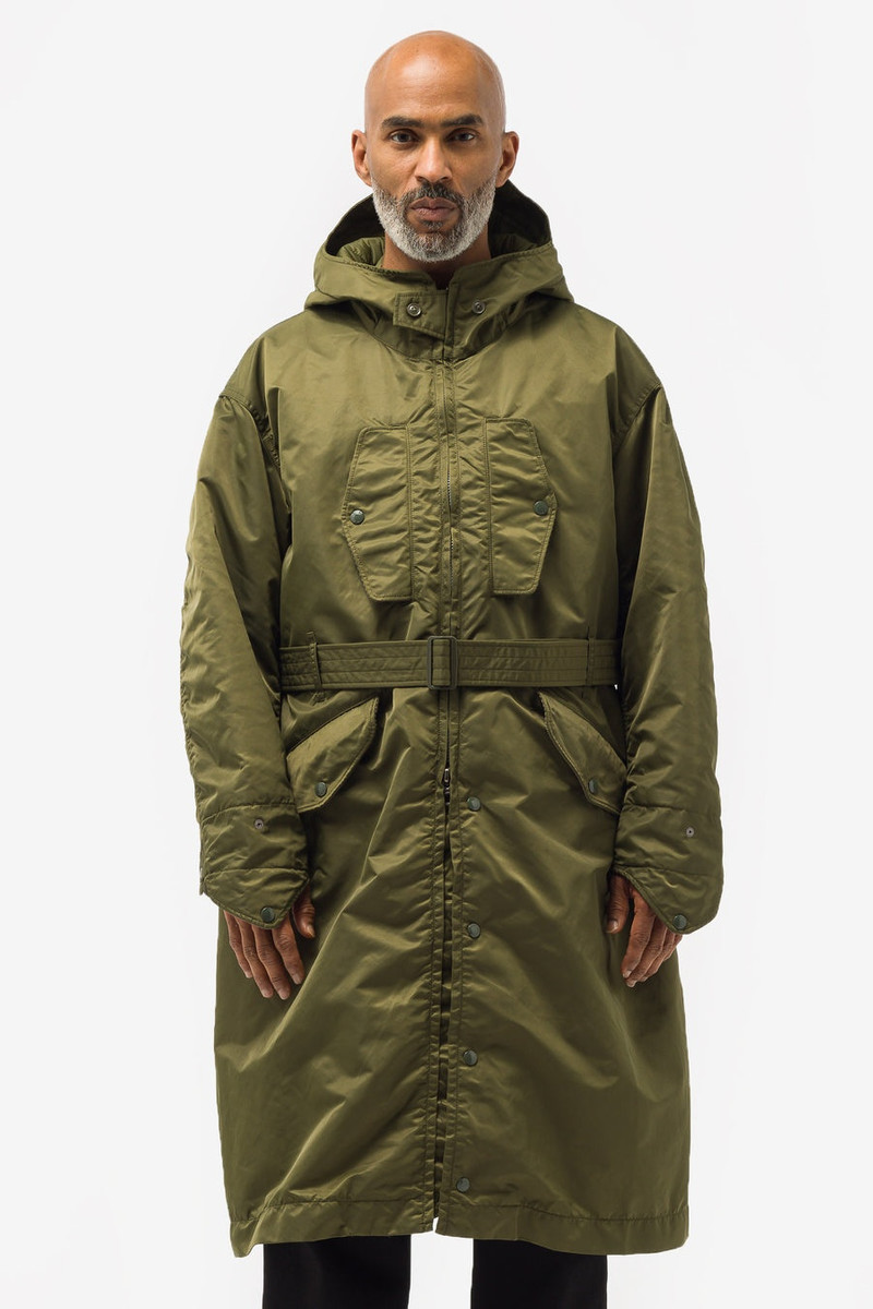 Engineered Garments Storm Coat in Olive Flight Satin Nylon