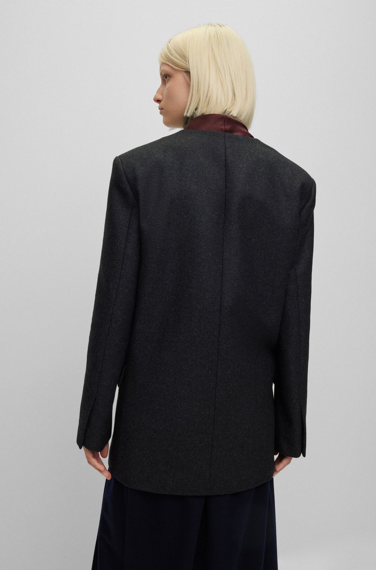 WOOL-BLEND DEEP V-NECK TAILORED JACKET - 4