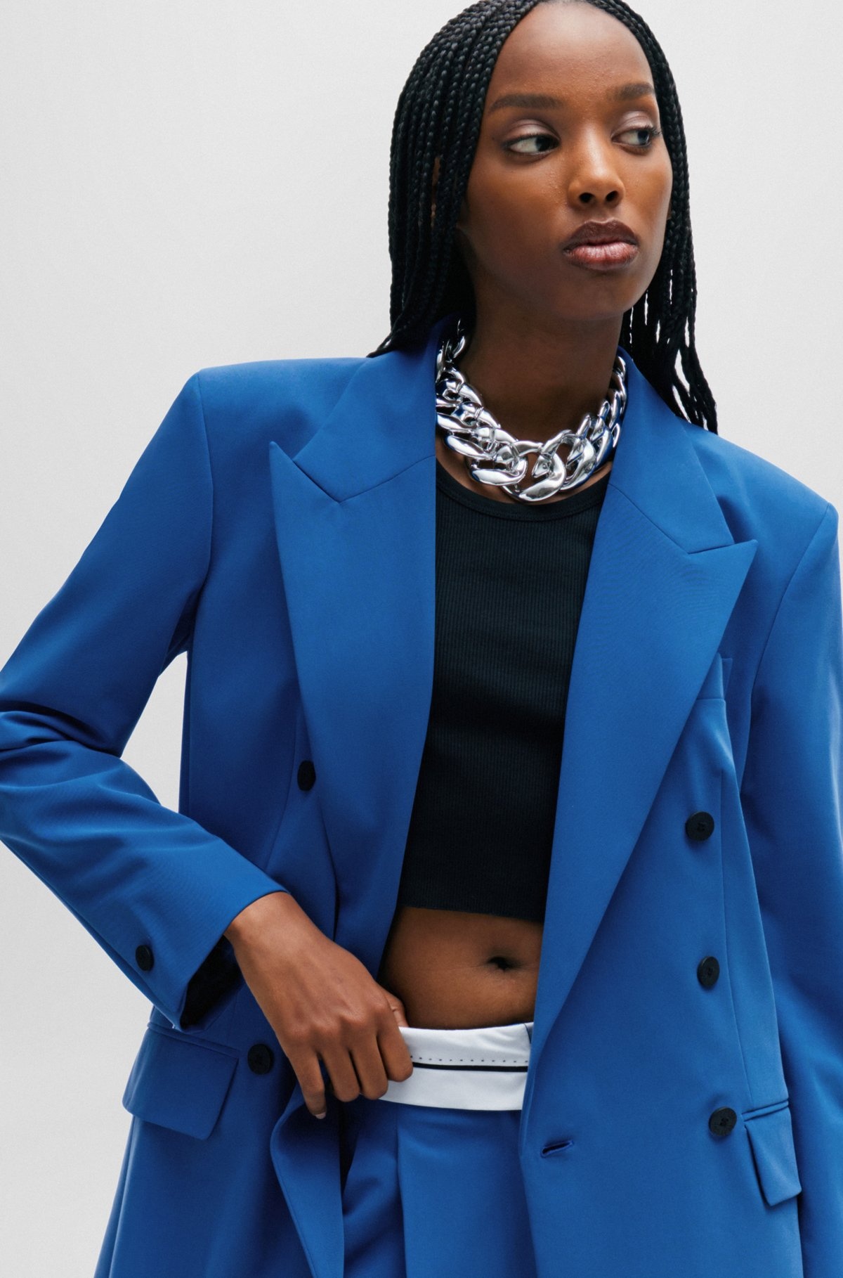 RELAXED-FIT DOUBLE-BREASTED JACKET IN STRETCH FABRIC - 5