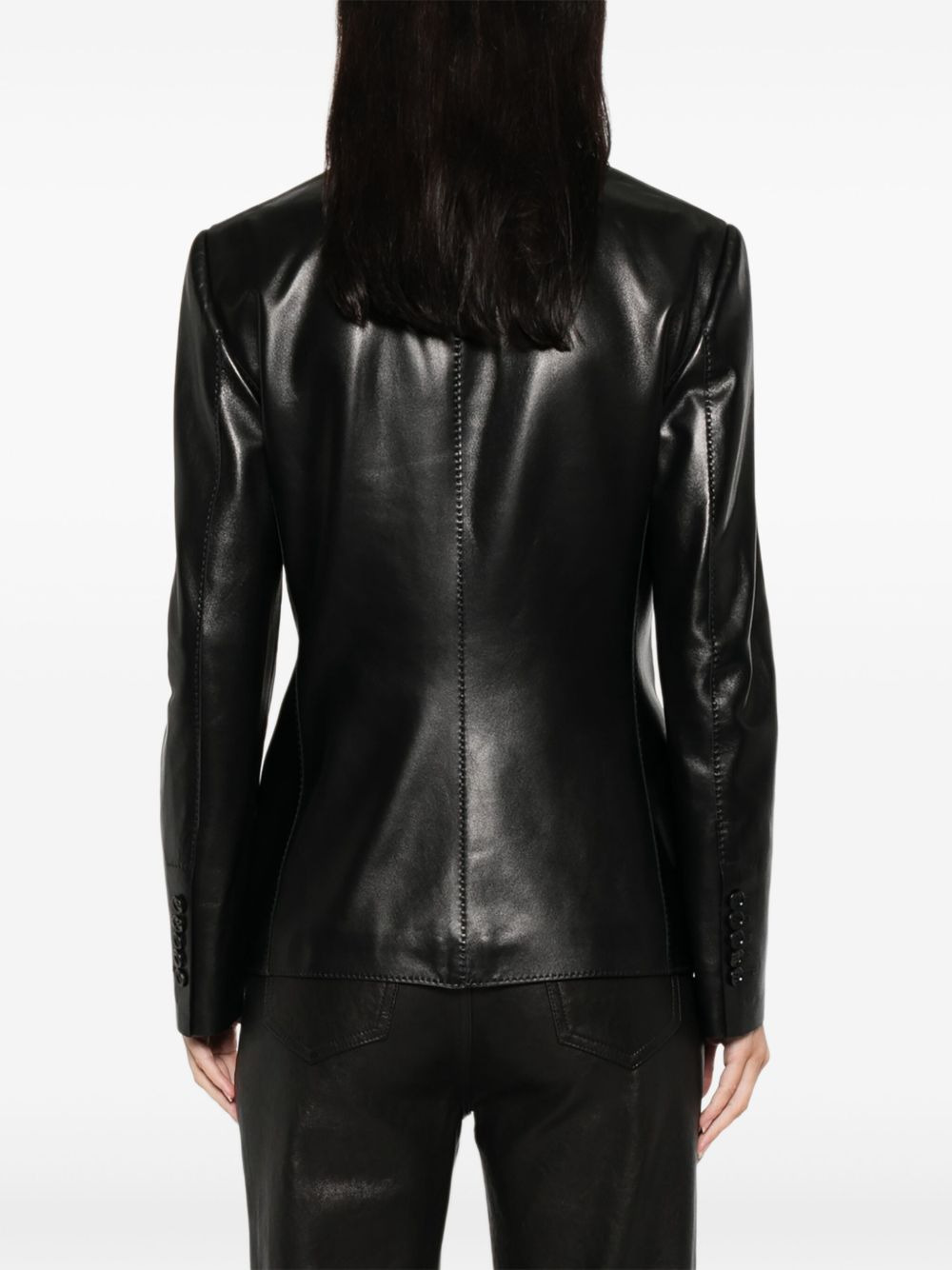 notched-lapel leather jacket - 4