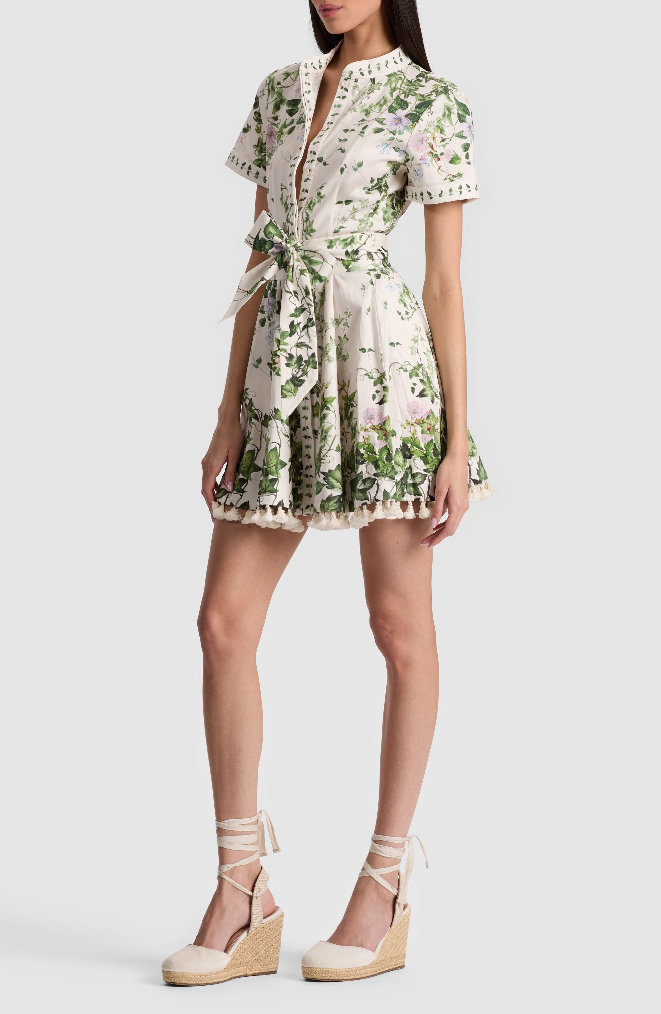 Alice + Olivia Lucy Stretch Cotton Mini Shirtdress in Ivy Romance at Nordstrom - 1