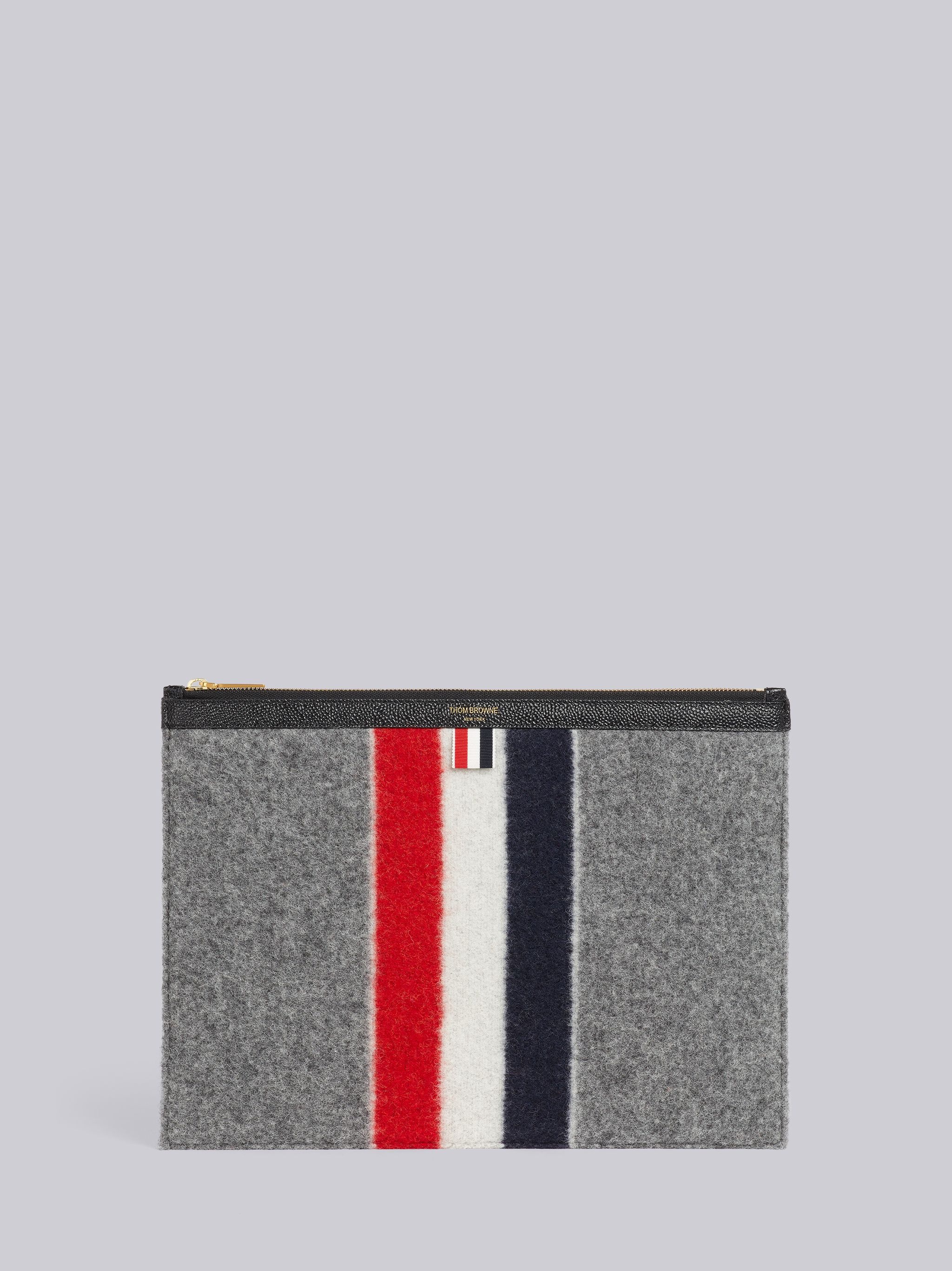 Medium Grey Boiled Wool Stripe Medium Zippered Document Holder - 1