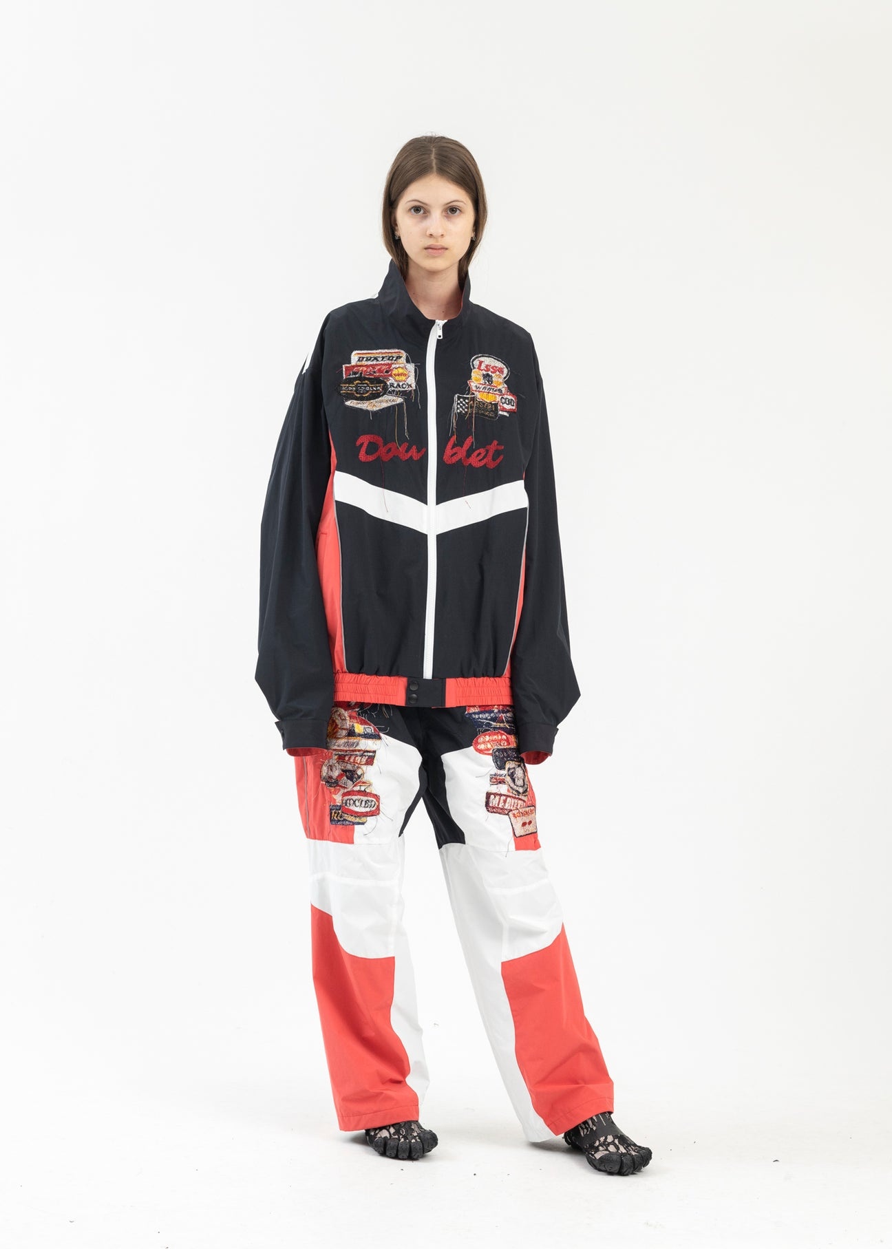 BLACK/RED A.I. PATCHES EMBRIDERY TRACK PANTS - 7